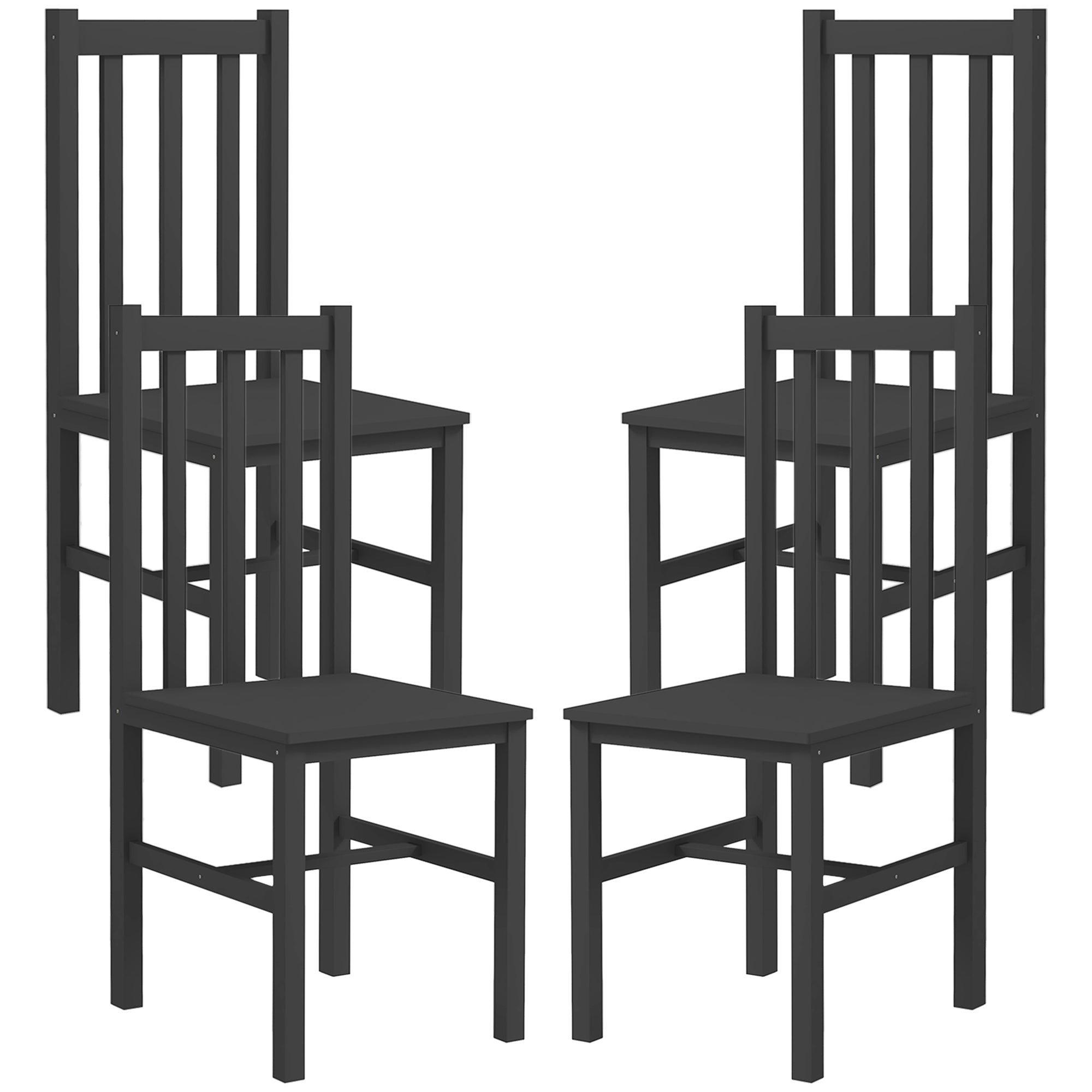 Farmhouse Dining Table Chairs, Set of 4 Pine Wood Kitchen Chairs w/ Slat Back, Black