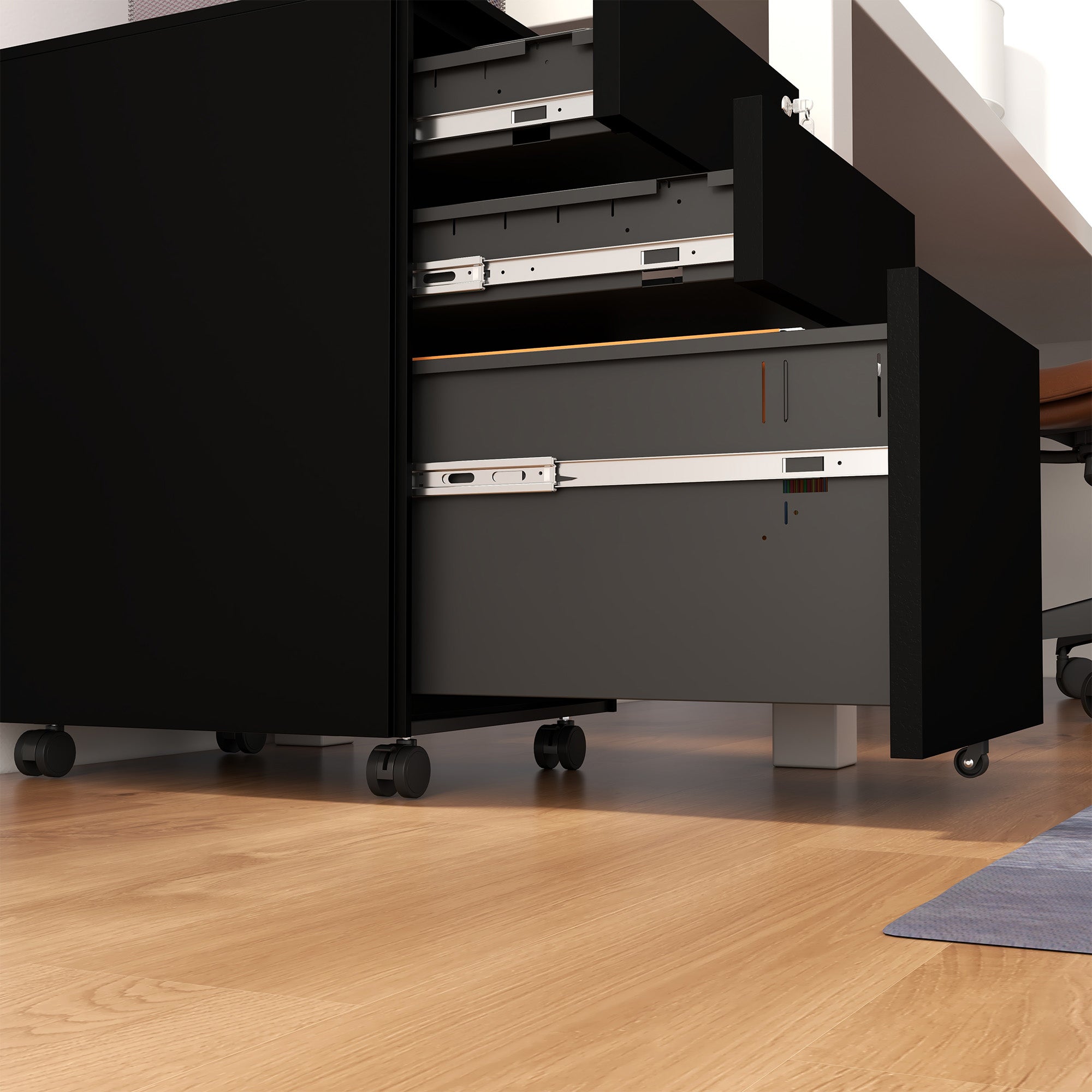 Vinsetto 3-Drawer Vertical Filing Cabinet with Pencil Tray, Lock and 5 Wheels, Steel Mobile File Cabinet, for A4, Legal and Letter Size, Pre-Assembled Body, Black