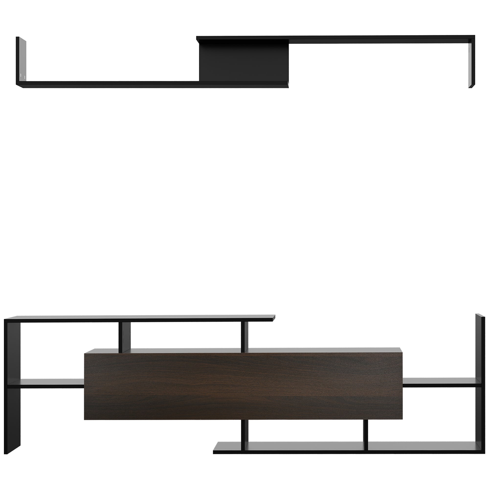 HOMCOM Modern TV Cabinet with Wall Shelf, TV Unit with Storage Shelf and Cabinet, for Wall-Mounted 65" TVs or Standing 40" TVs, Black and Dark Brown