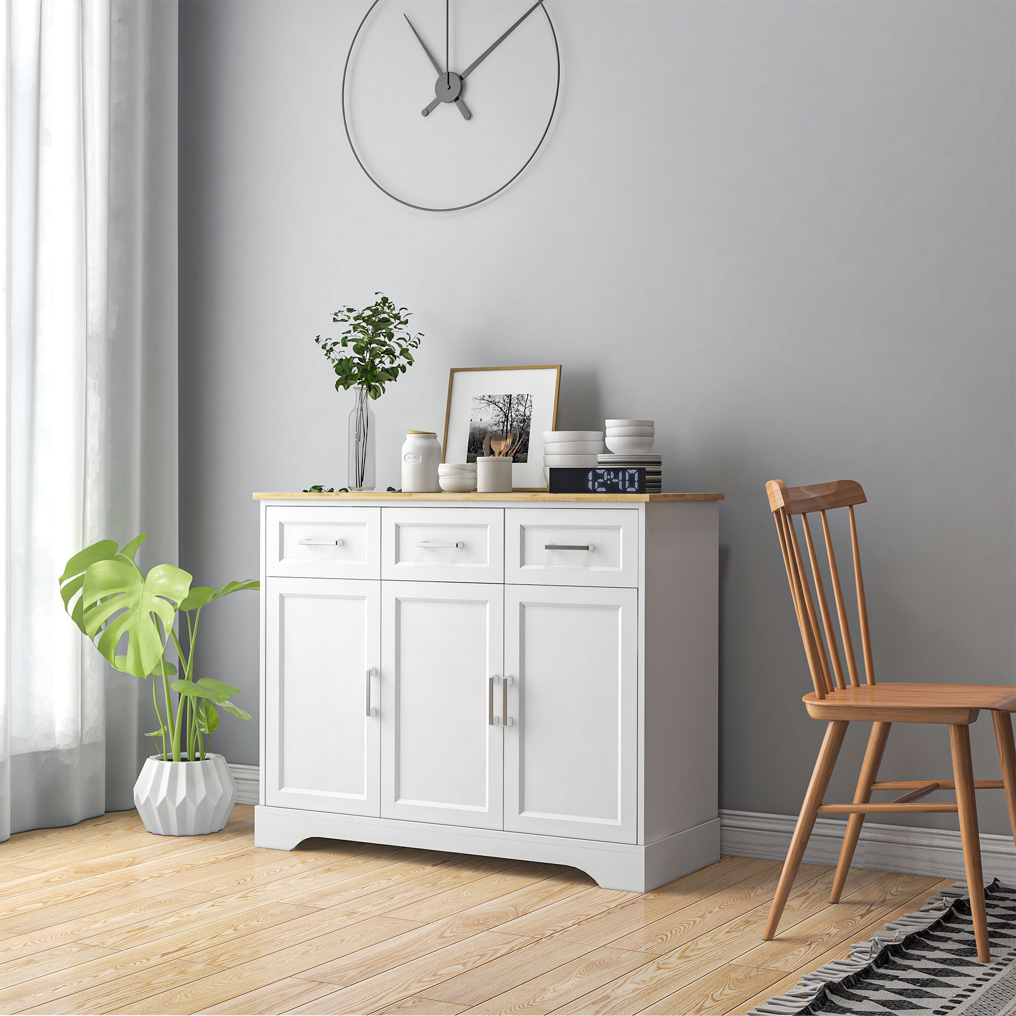 Kitchen Sideboard Buffet Cabinet with 3 Adjustable Height for Dining Room, White - HOMCOM
