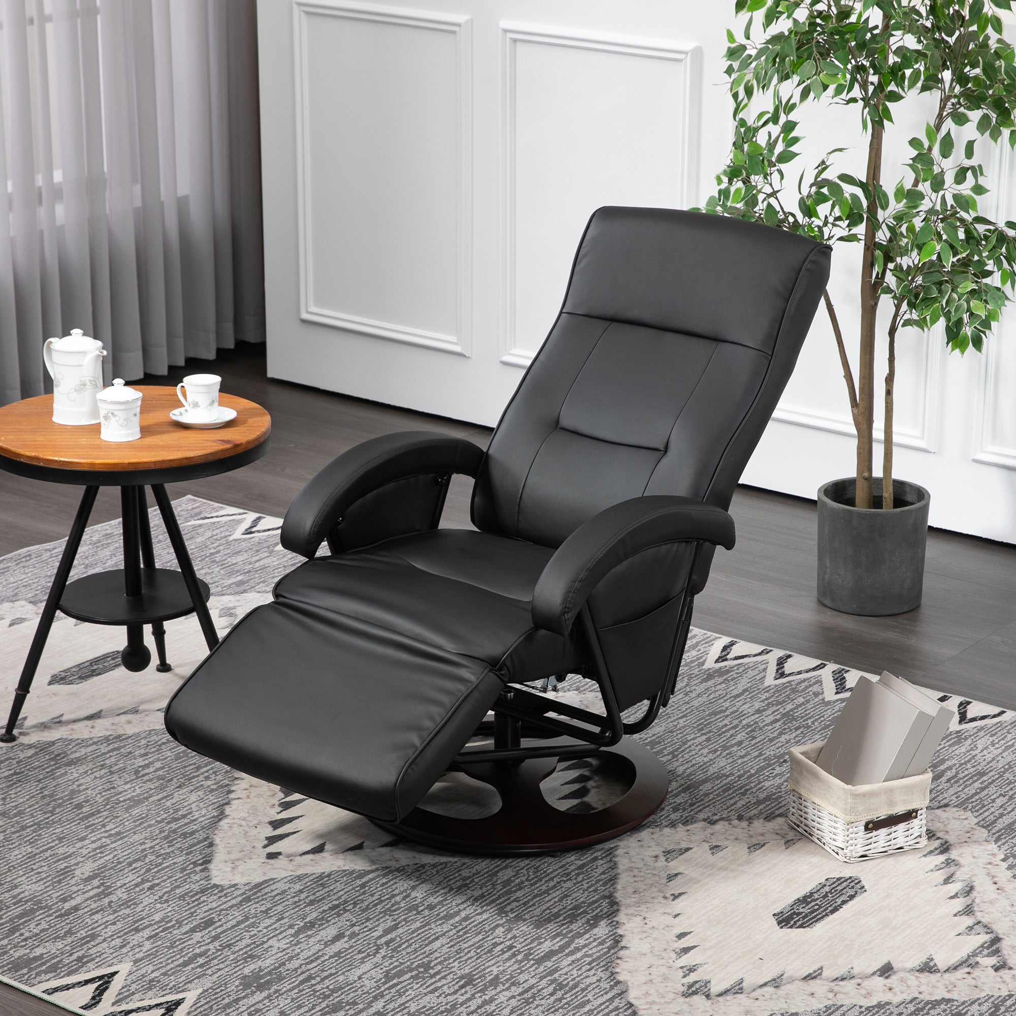 Swivel Recliner Chair with Footrest and Armrest, Black