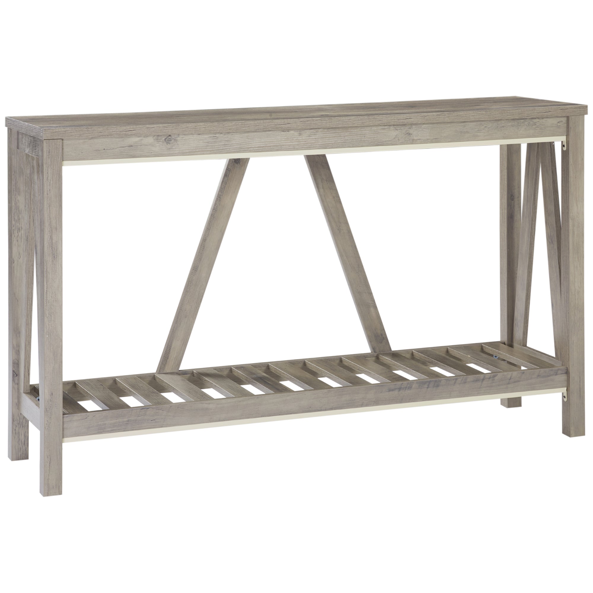 Farmhouse Console Table with Storage Shelf, Entryway Table for Living Room, Gray