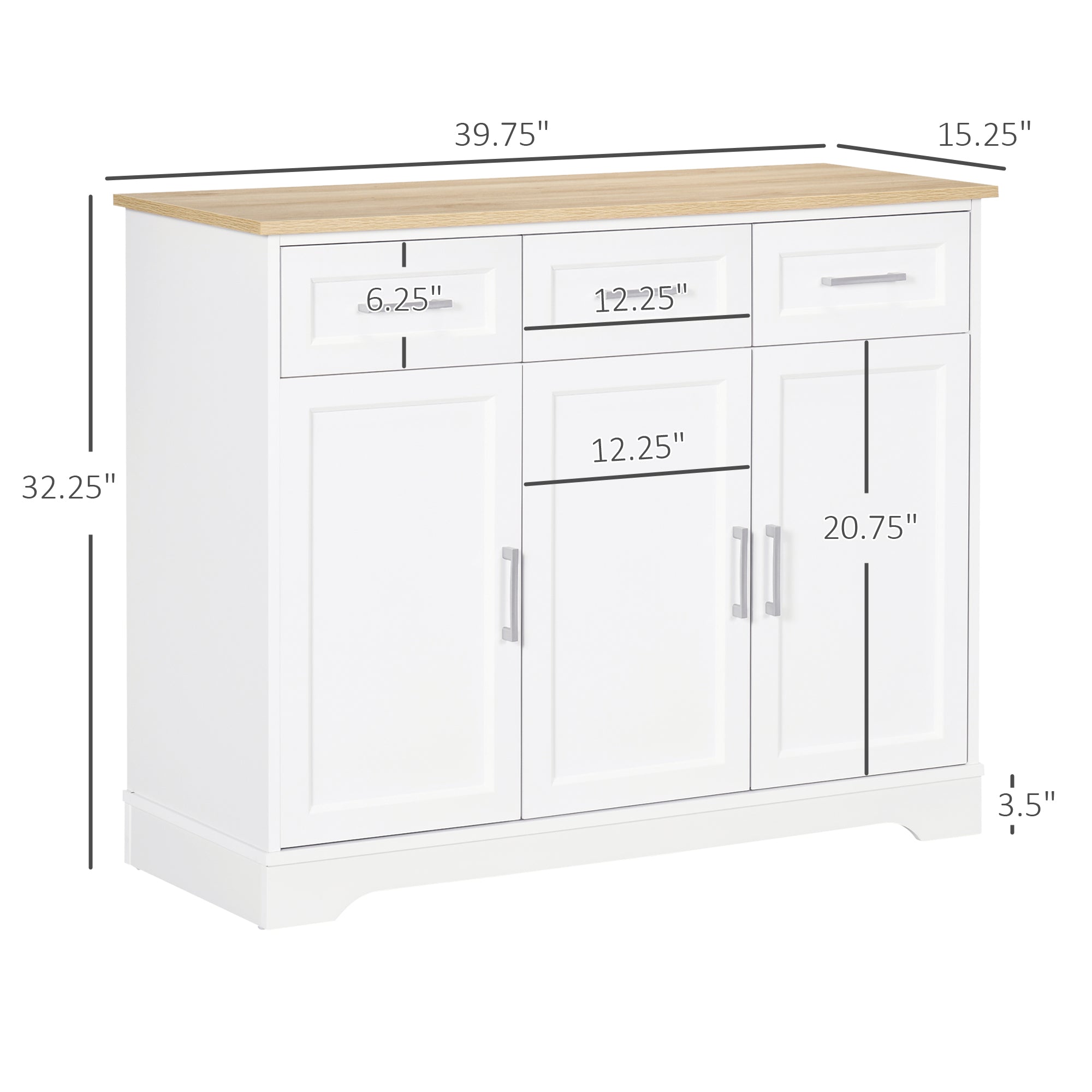 Kitchen Sideboard Buffet Cabinet with 3 Adjustable Height for Dining Room, White - HOMCOM