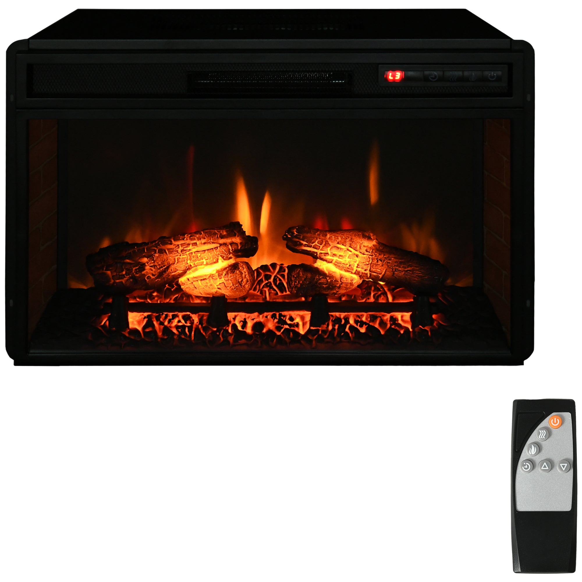 27" Electric Fireplace Insert, Retro Recessed Fireplace Heater with Realistic Log Flame, Remote Control, and Adjustable Brightness, 1400W, Black