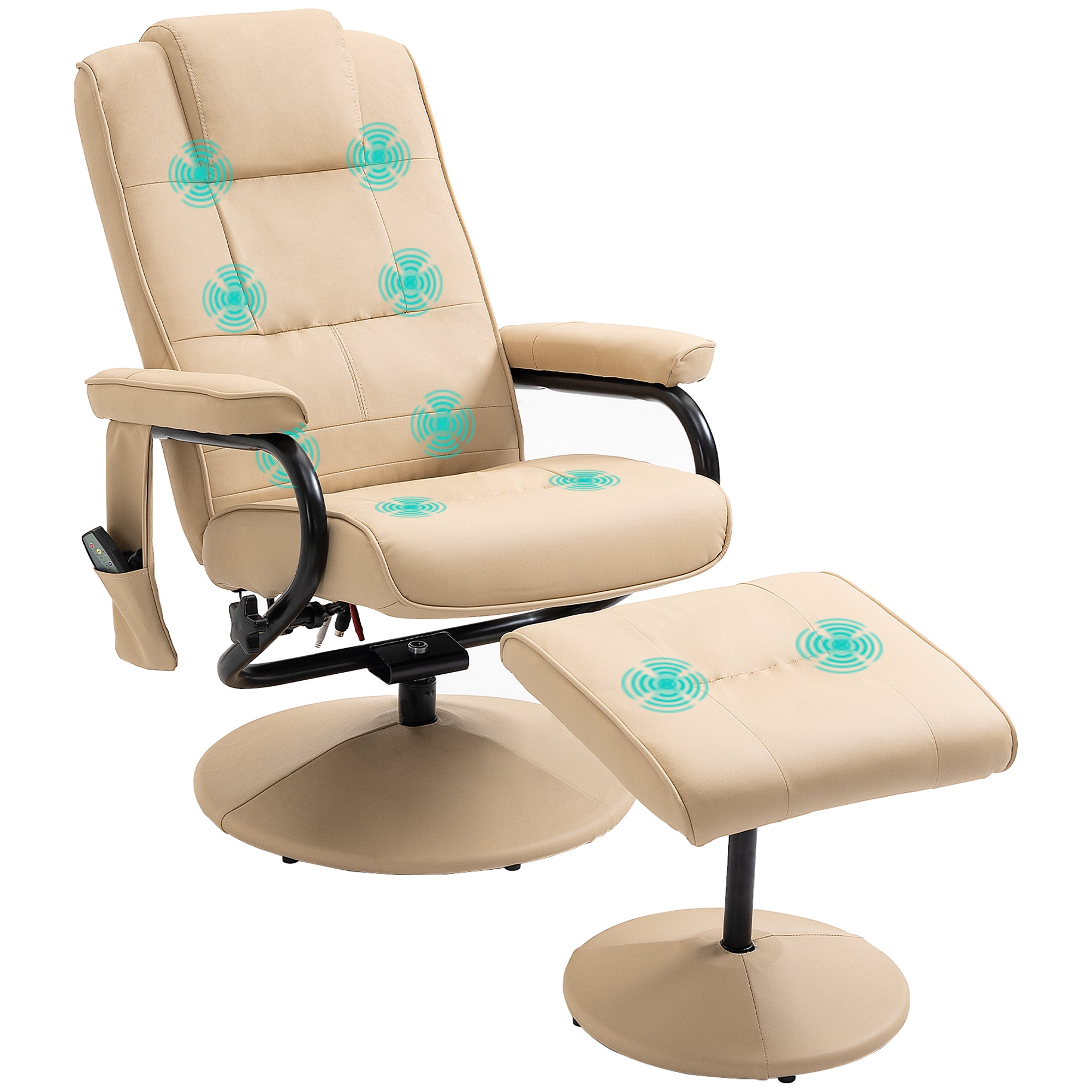 HOMCOM Manual Sofa Reclining Armchair PU Leather Massage Recliner Chair and Ottoman, Cream