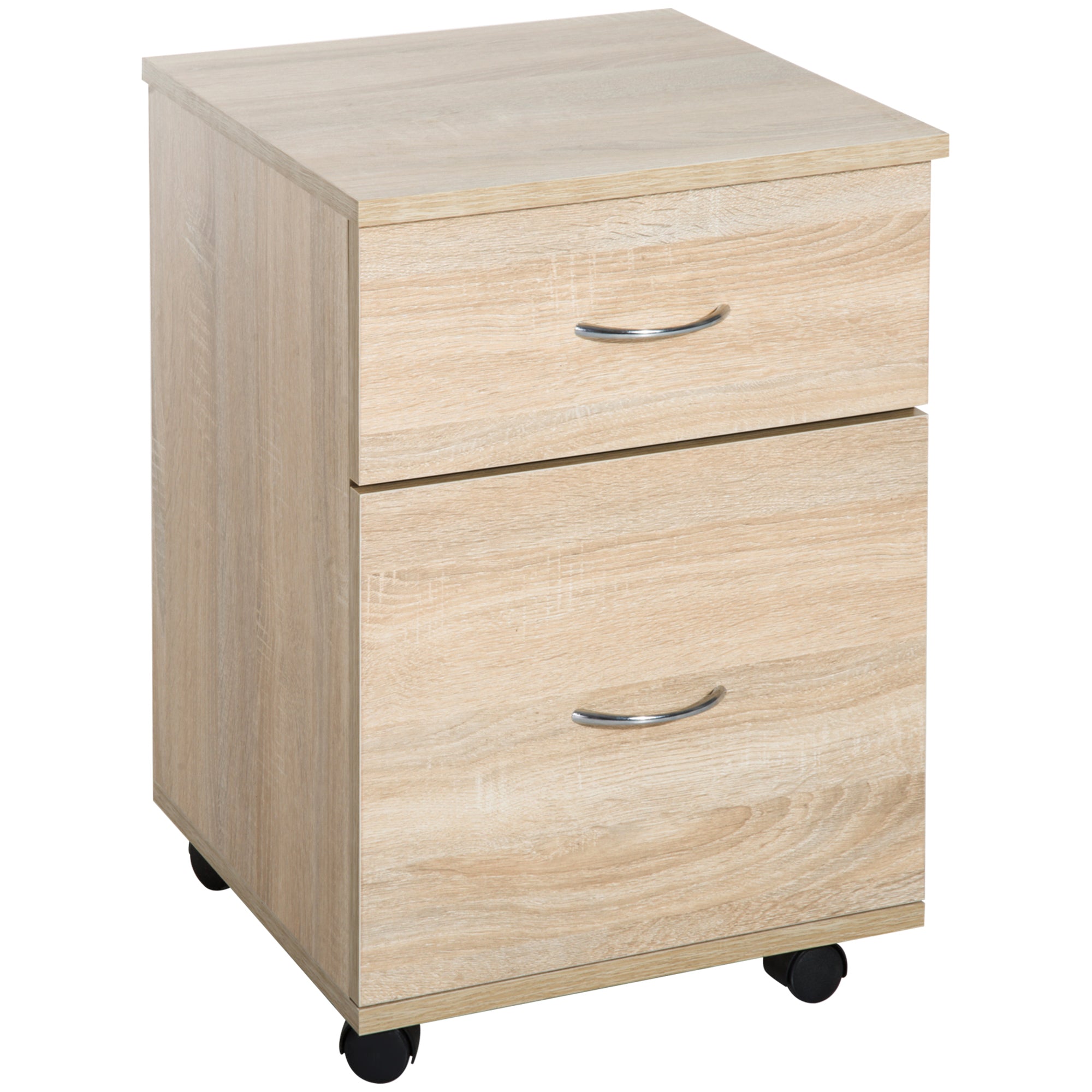 HOMCOM 2 Drawer Filing Cabinet with Wheels, Mobile Filing Cabinet for Home Office, Small Printer Stand, Oak