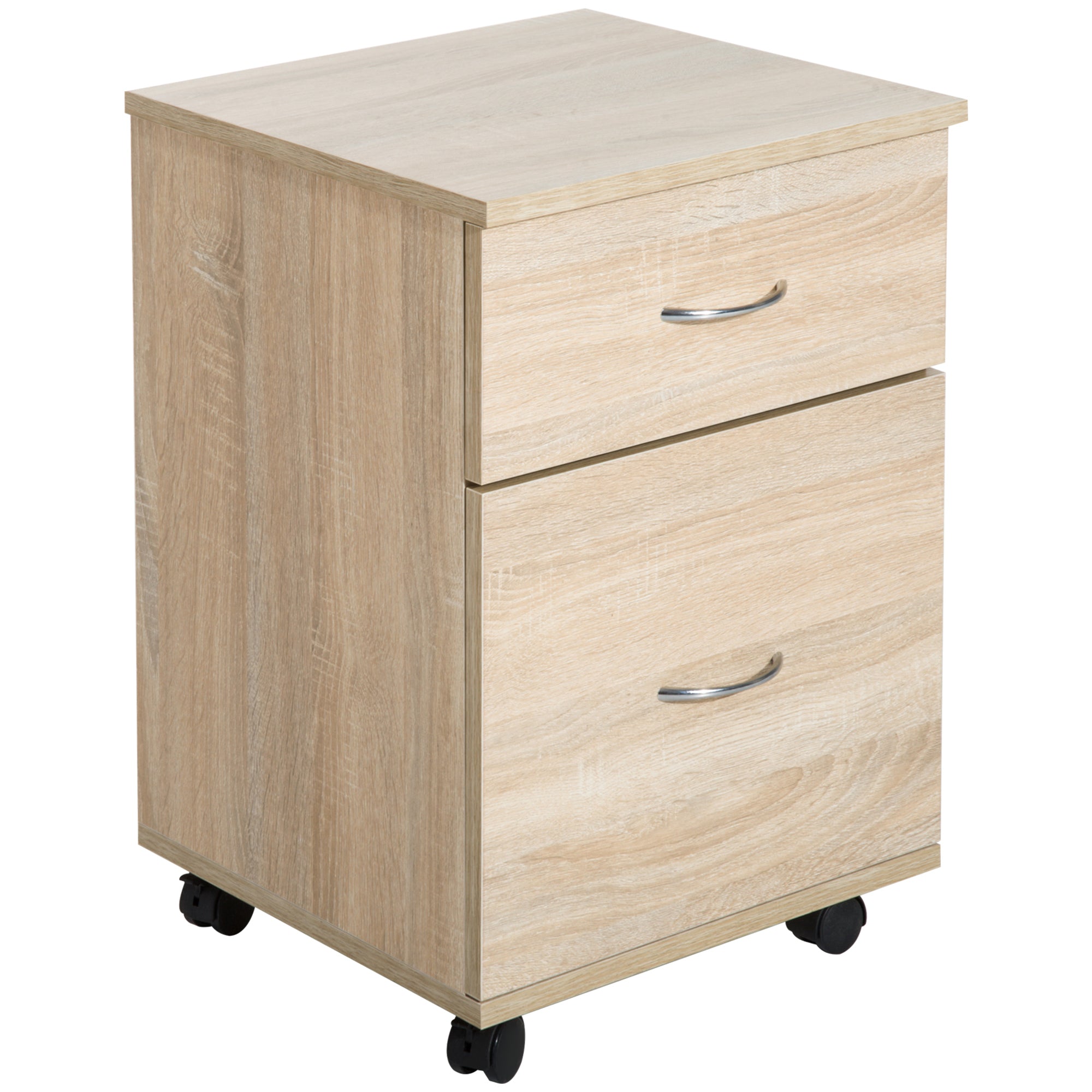 HOMCOM 2 Drawer Filing Cabinet with Wheels, Mobile Filing Cabinet for Home Office, Small Printer Stand, Oak