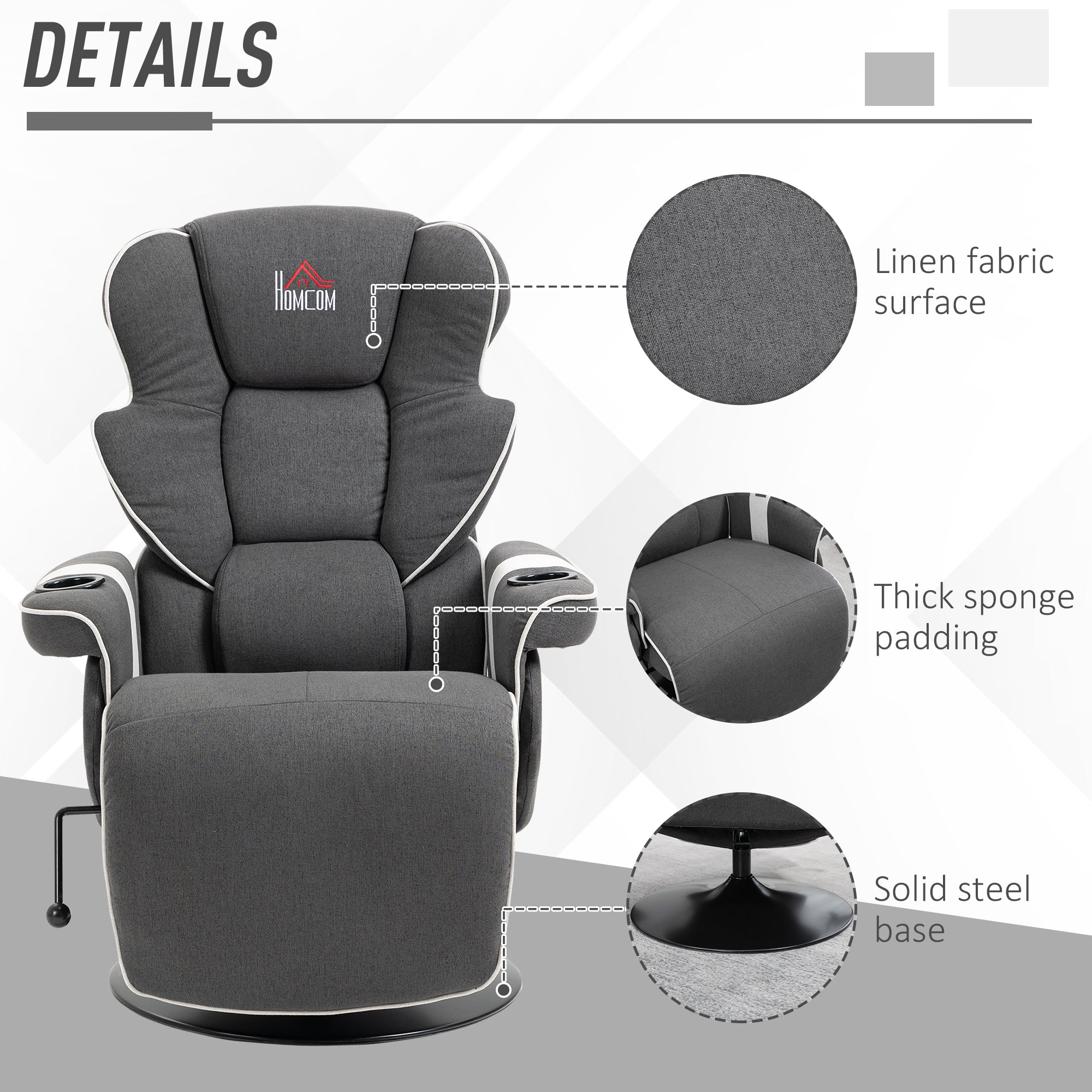 Manual Recliner Swivel Lounge Armchair with Footrest and Two Cup Holders Black