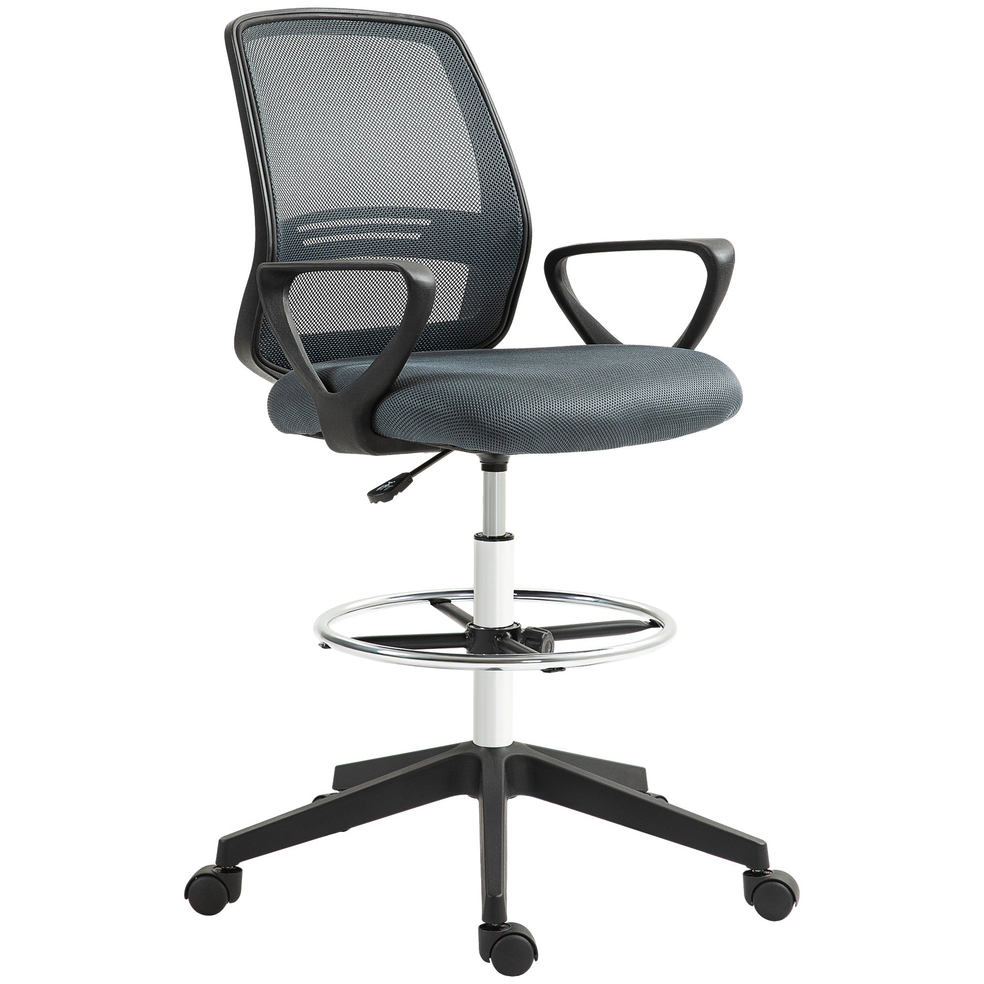 Vinsetto Ergonomic Mesh Back Drafting Chair, Tall Office Chair, Draughtsman Chair with Adjustable Height and Footrest 360° Swivel, Grey