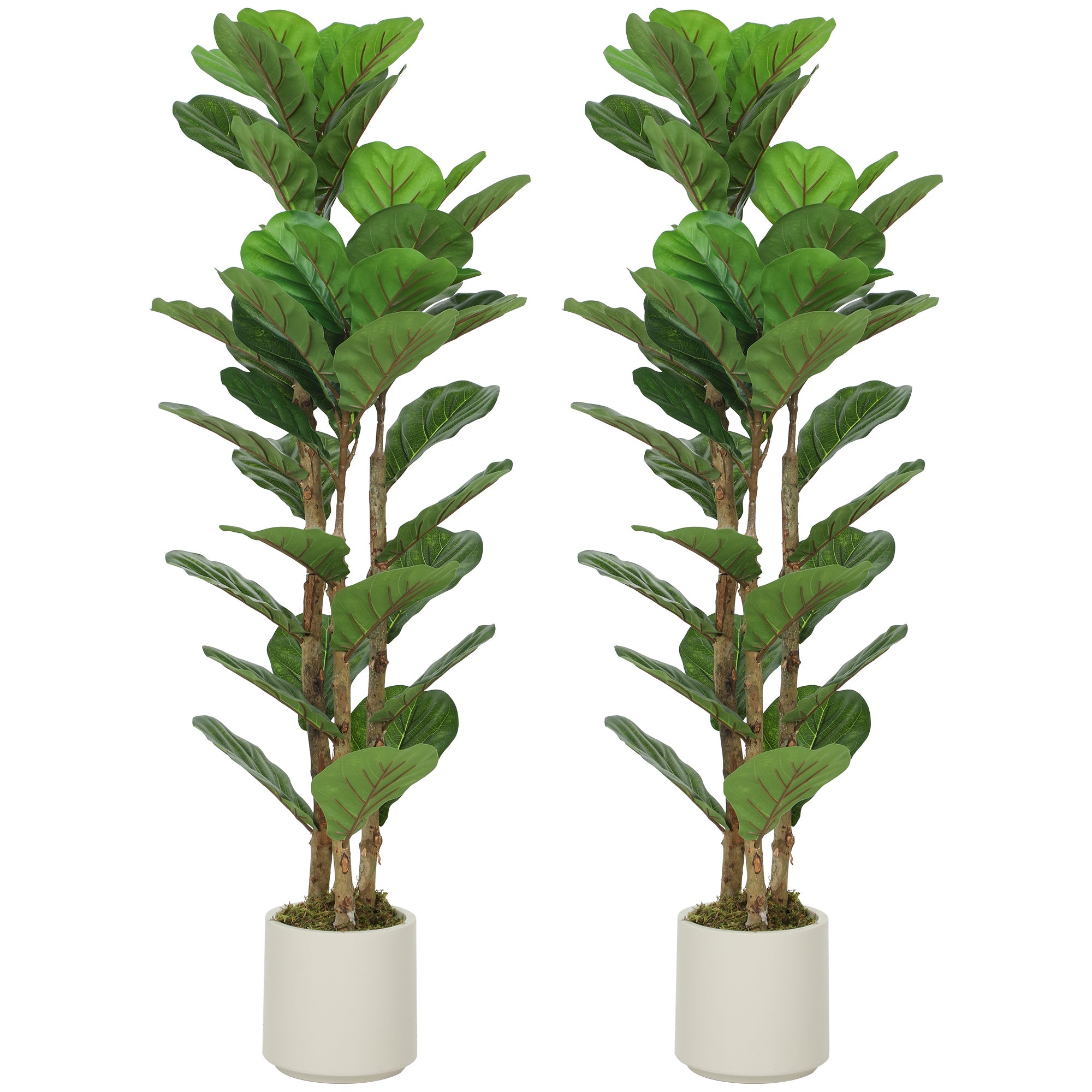 120cm Artificial Fiddle Leaf Fig Trees Set of Two with Solid Wood Trunks, Decorative Artificial Plants with 45 Leaves in Pot for Indoor Living Room Office Home Decor, Green