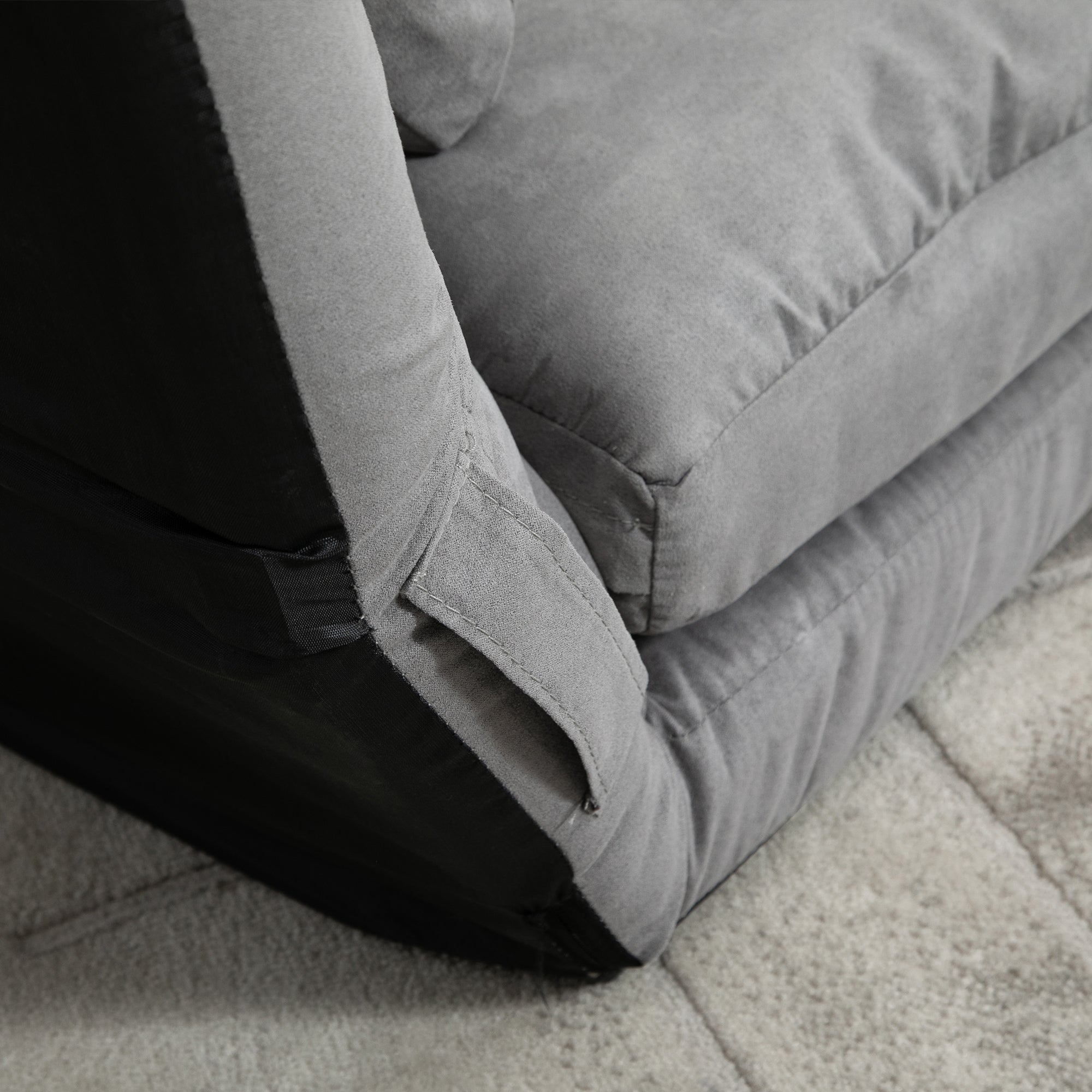 40.25" Convertible Floor Sofa Chair, Adjustable Folding Couch Bed w/ 2 Pillows, Light Gray