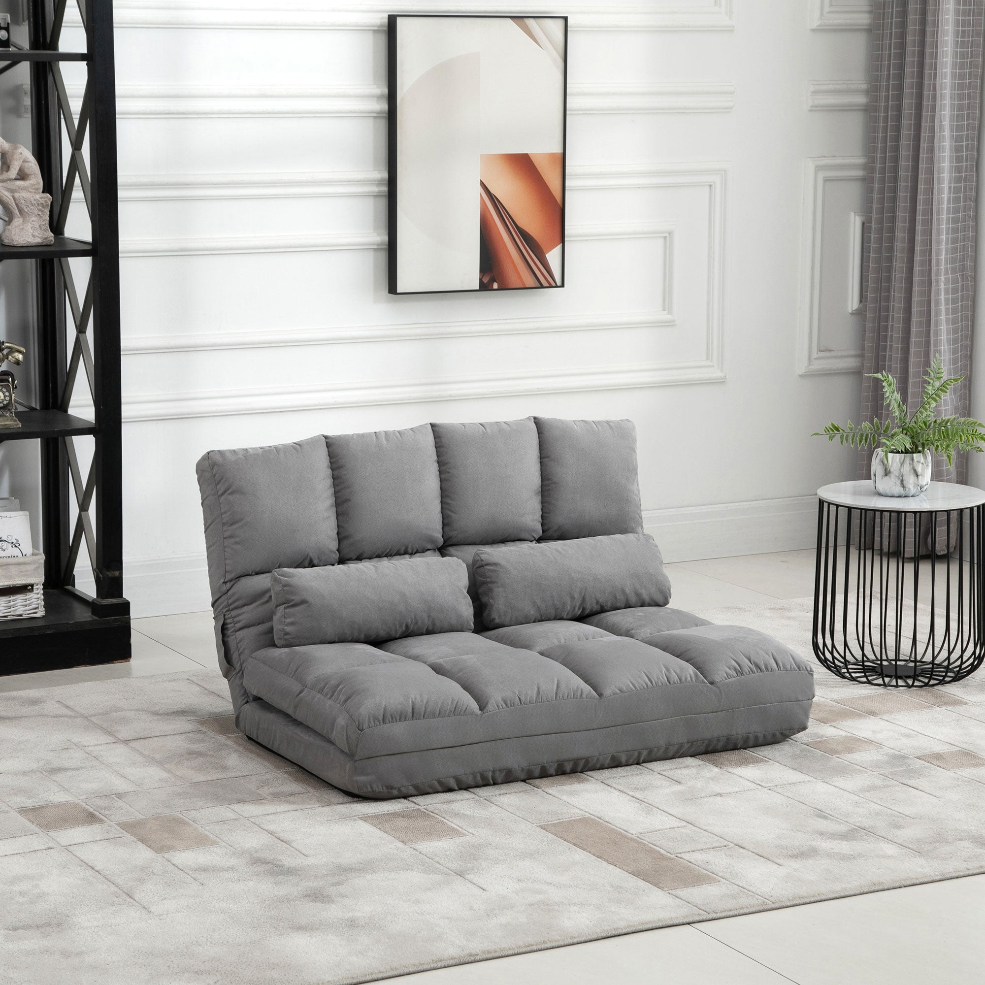 40.25" Convertible Floor Sofa Chair, Adjustable Folding Couch Bed w/ 2 Pillows, Light Gray