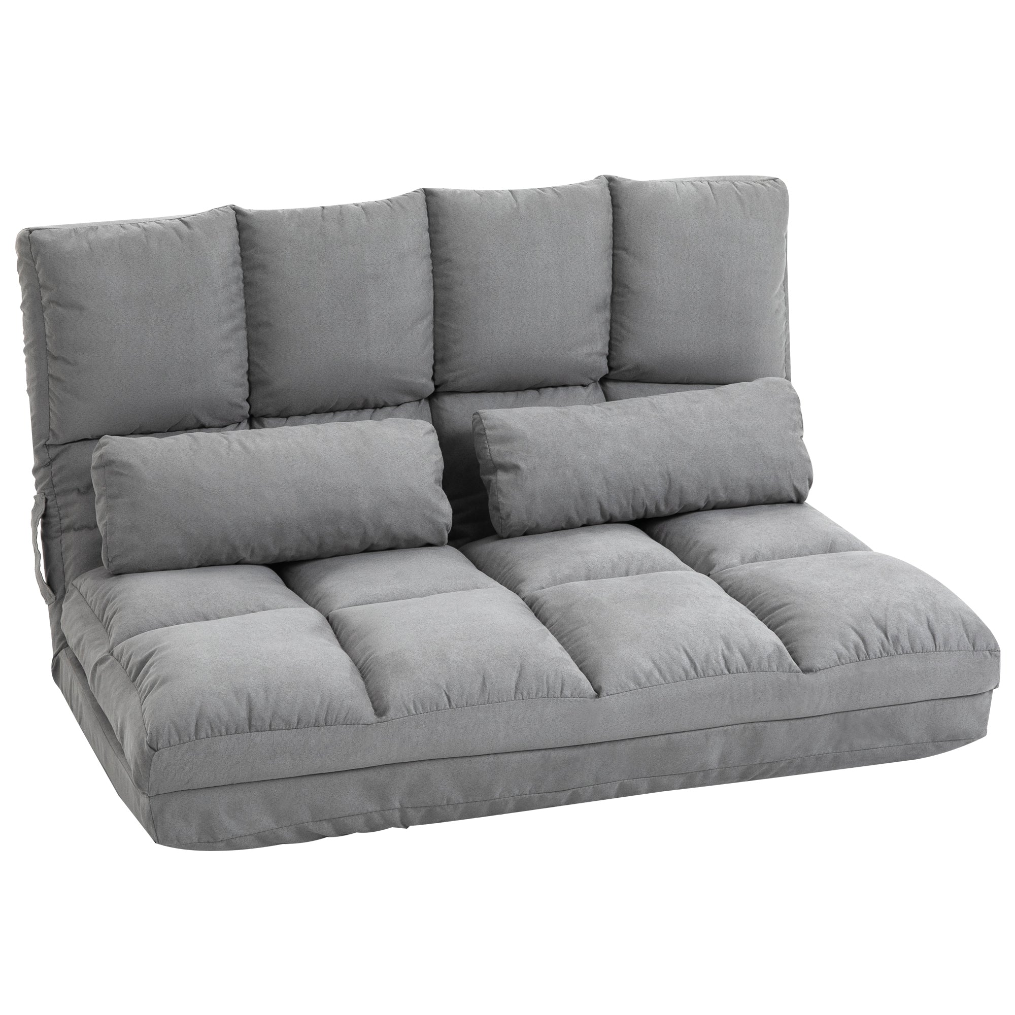 40.25" Convertible Floor Sofa Chair, Adjustable Folding Couch Bed w/ 2 Pillows, Light Gray