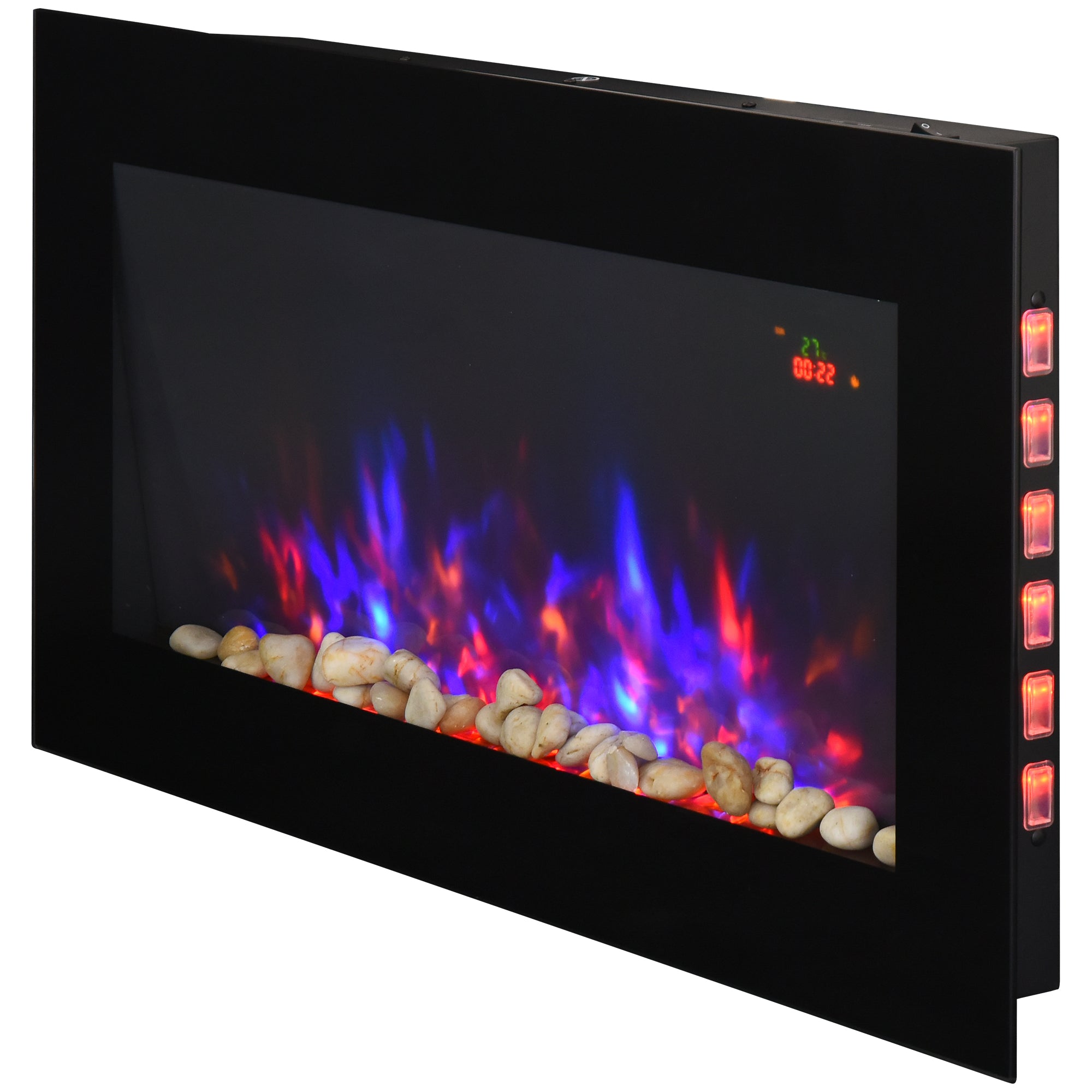 LED Wall Mounted Fireplace Curved Glass Electric Fire Place for Living Room, 1000W/2000W, 48H x 90.8W x 11.5Dcm, Black