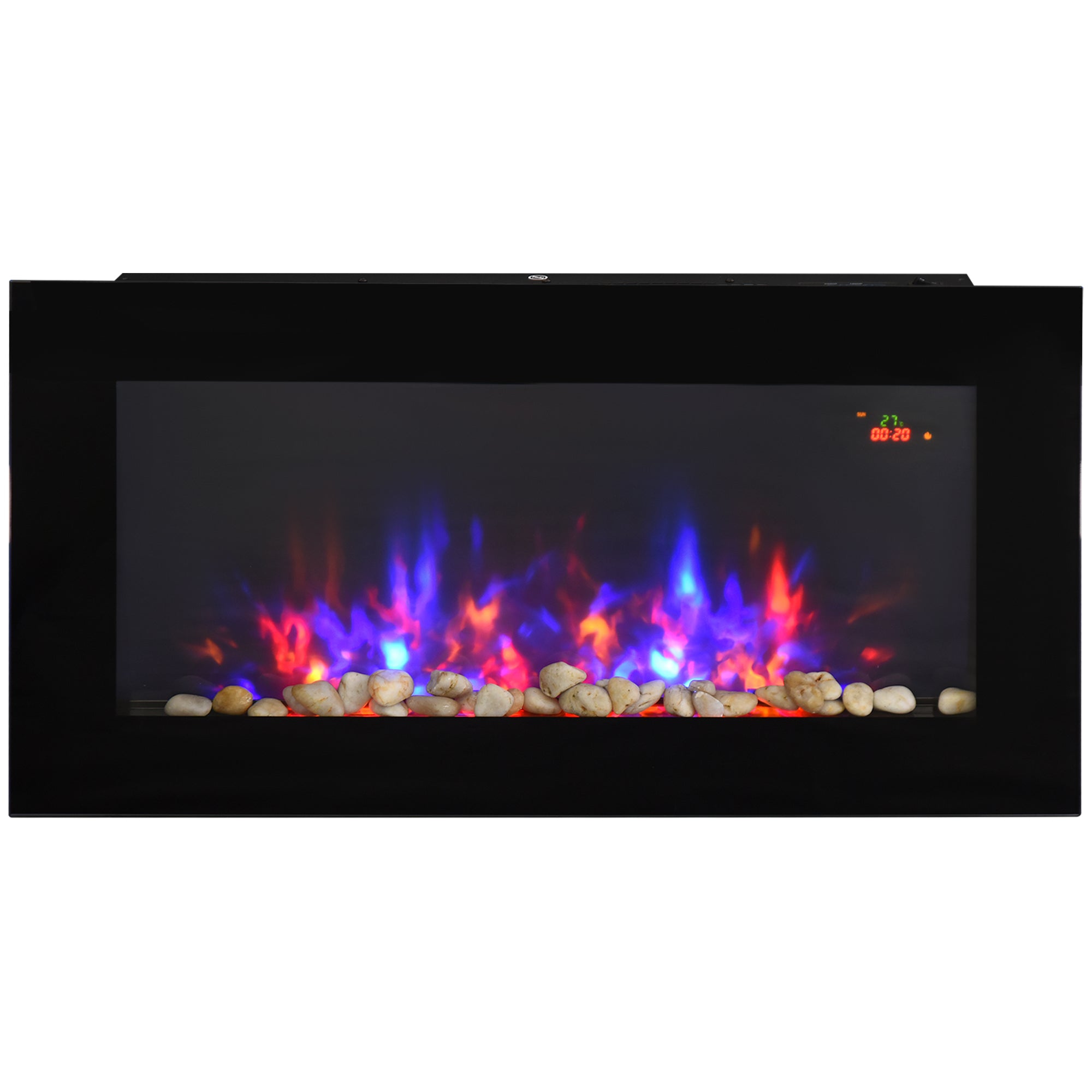 LED Wall Mounted Fireplace Curved Glass Electric Fire Place for Living Room, 1000W/2000W, 48H x 90.8W x 11.5Dcm, Black
