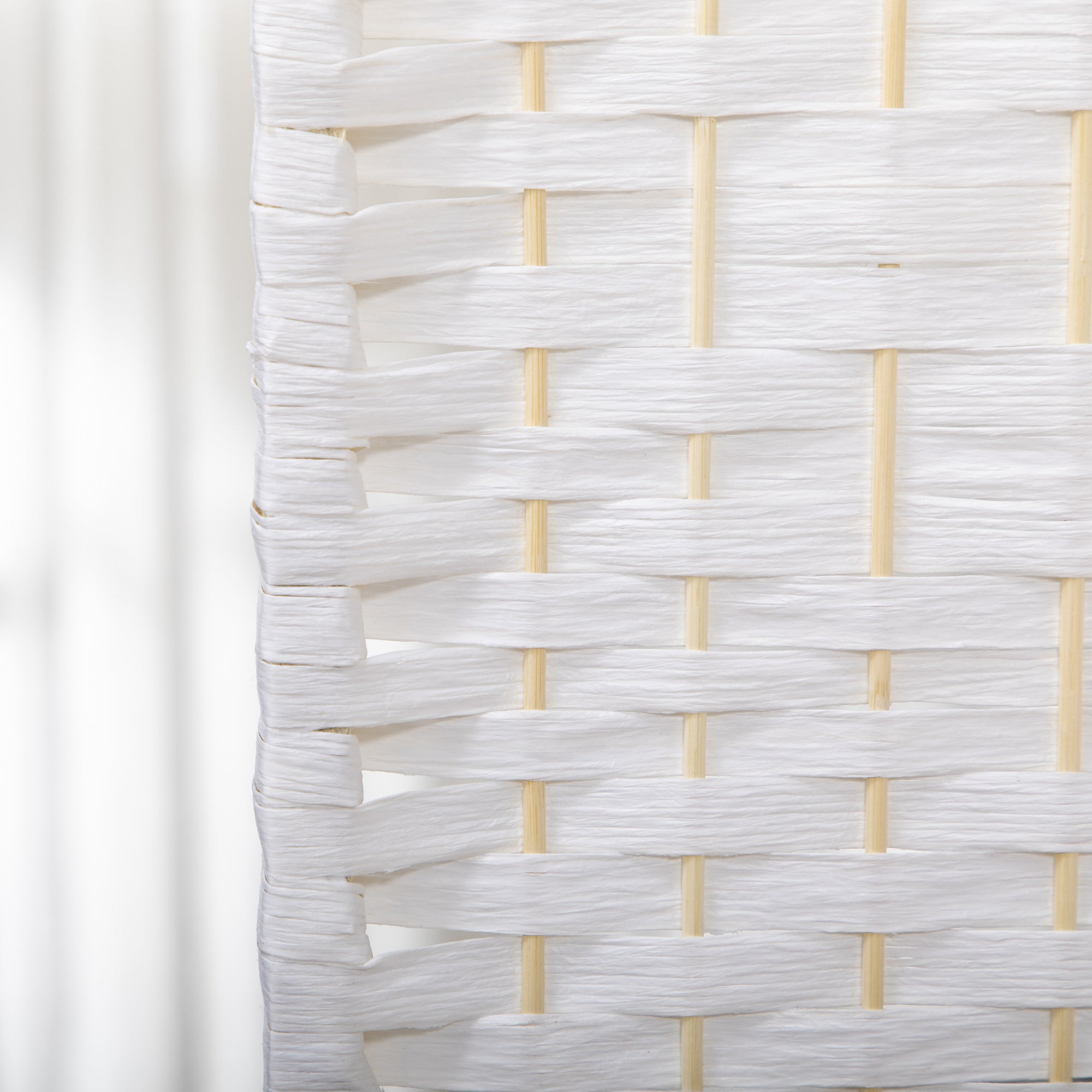 4 Panel Folding Room Divider, Portable Privacy Screen, Wave Fiber, White