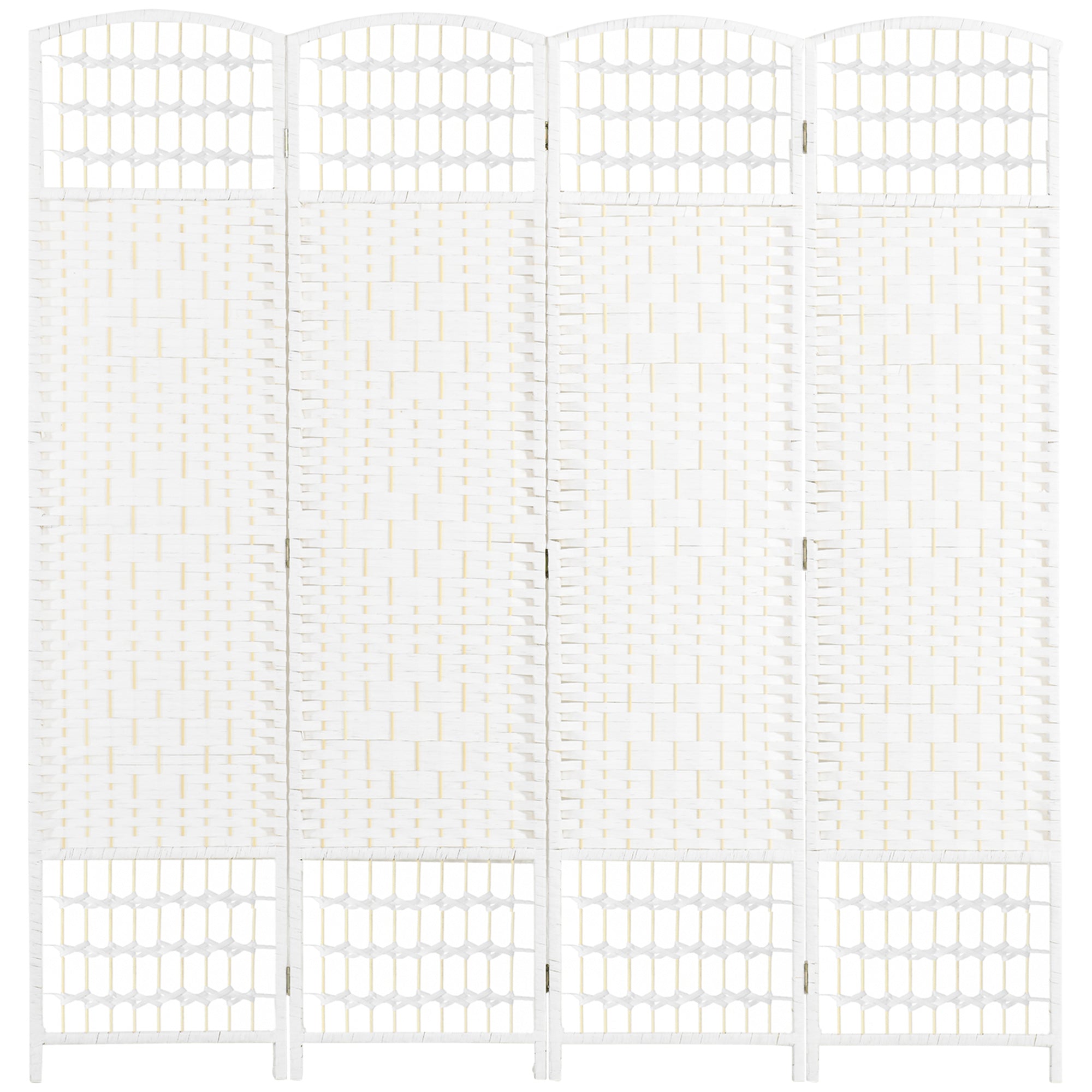 4 Panel Folding Room Divider, Portable Privacy Screen, Wave Fiber, White