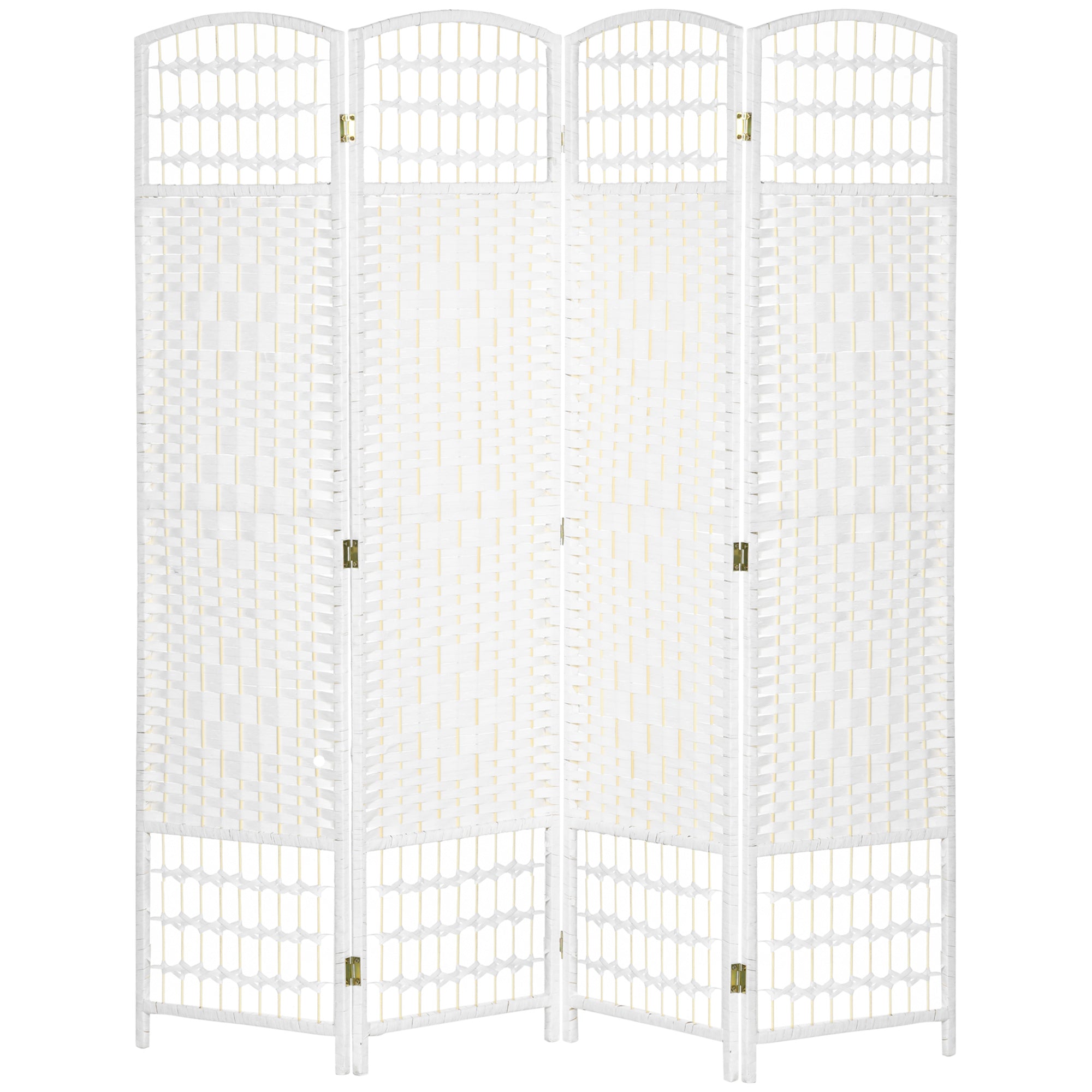 4 Panel Folding Room Divider, Portable Privacy Screen, Wave Fiber, White