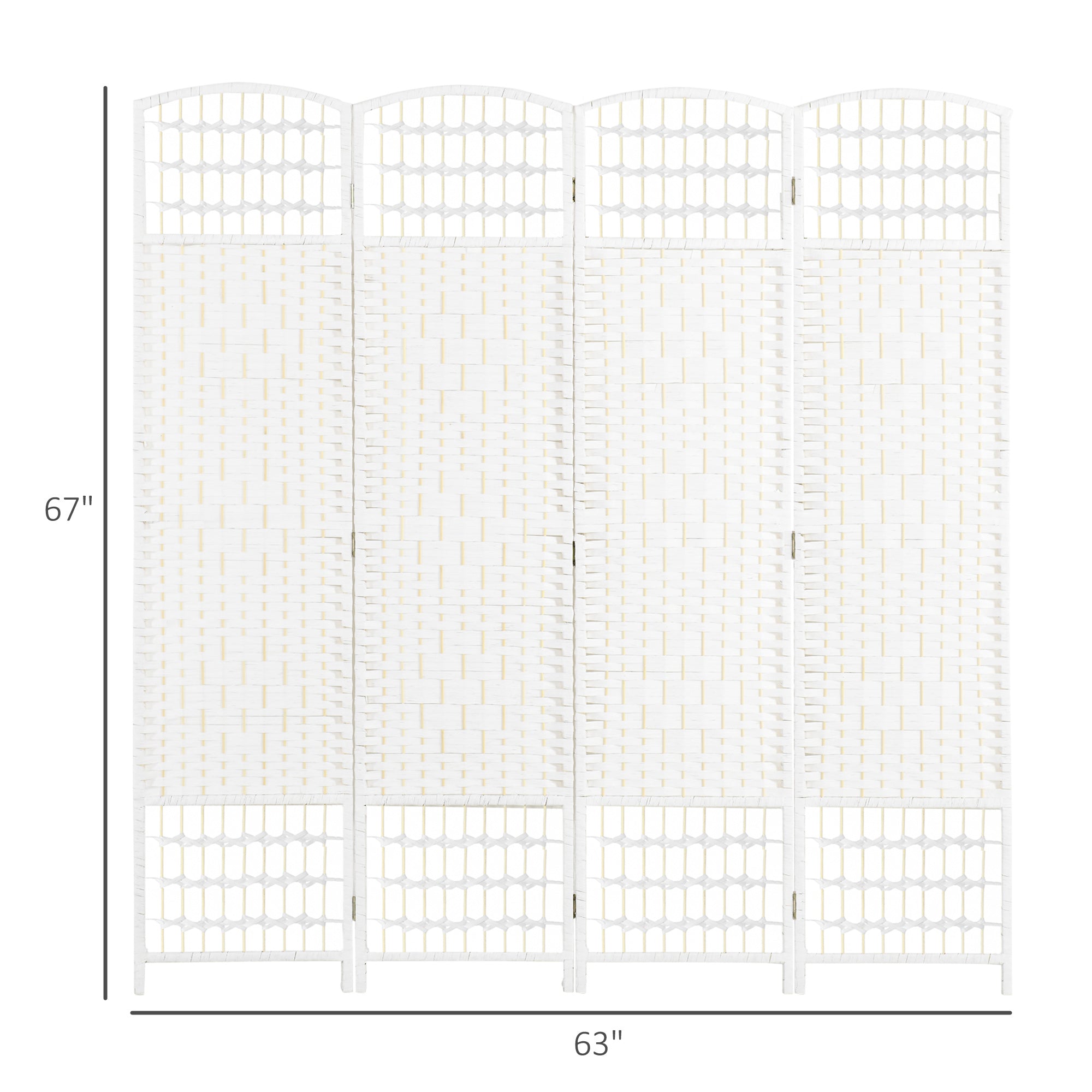 4 Panel Folding Room Divider, Portable Privacy Screen, Wave Fiber, White