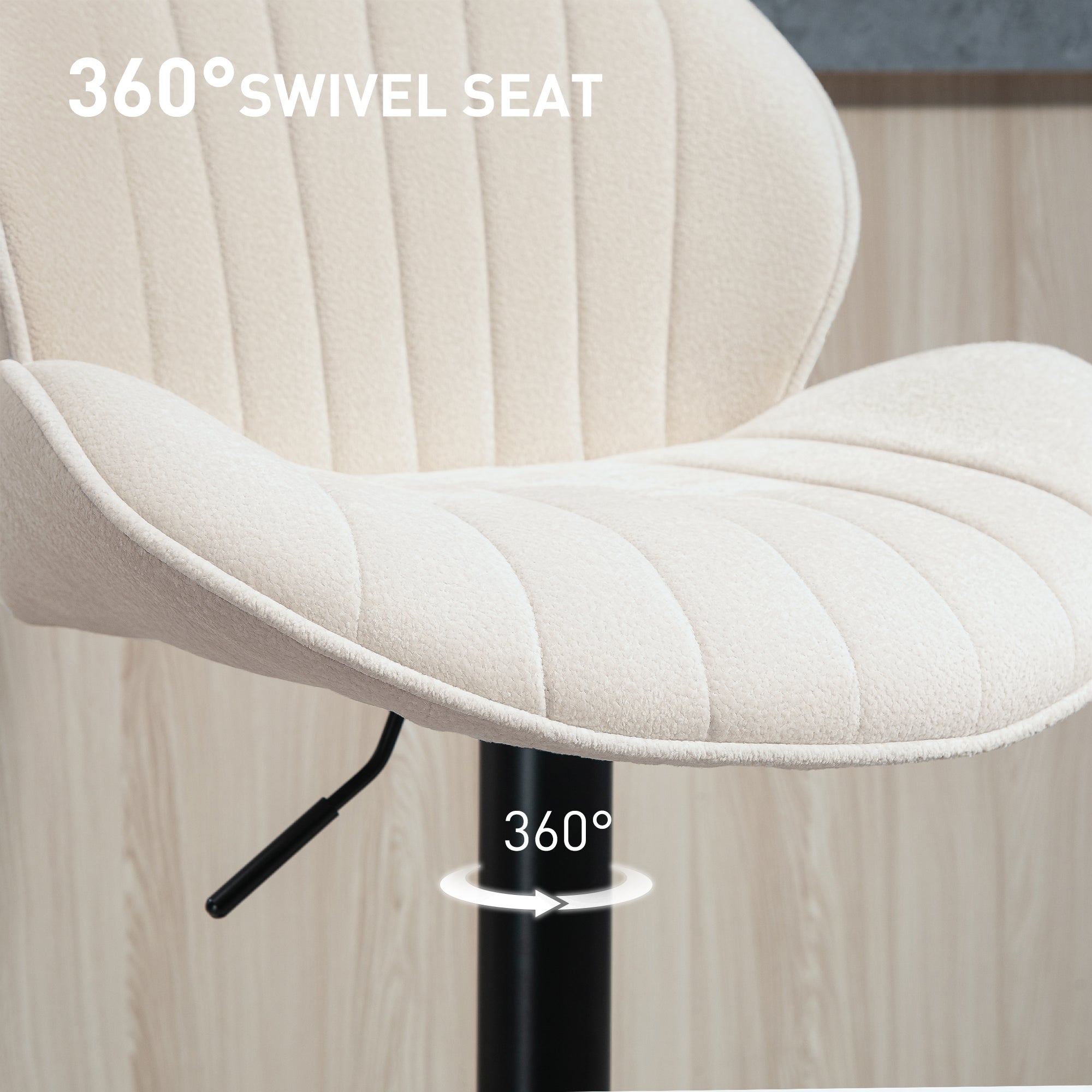 Bar Stools Set of 2, Swivel Counter Height Barstools with Back, Adjustable Height and Footrest, Chenille Upholstered Modern Bar Chairs for Kitchen Island, Dining Room, Beige