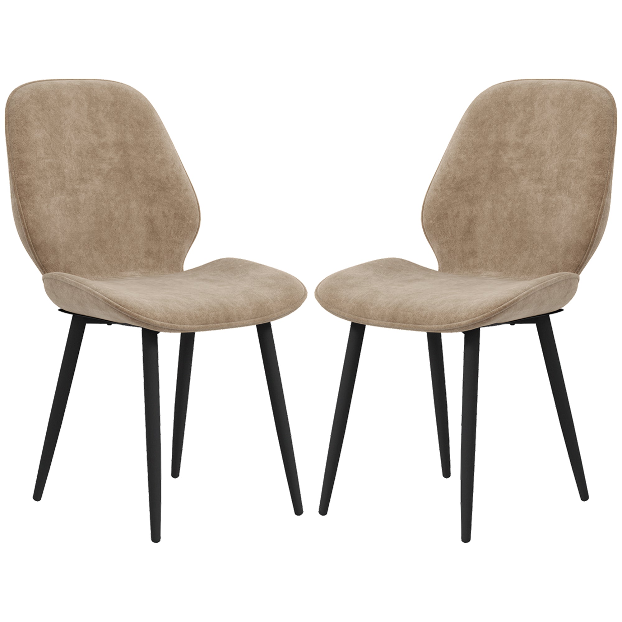 HOMCOM Dining Chairs Set of 2, Velvet Fabric Upholstered Kitchen Chairs with Solid Metal Legs for Dining Room, Living Room, Lounge, Light Brown