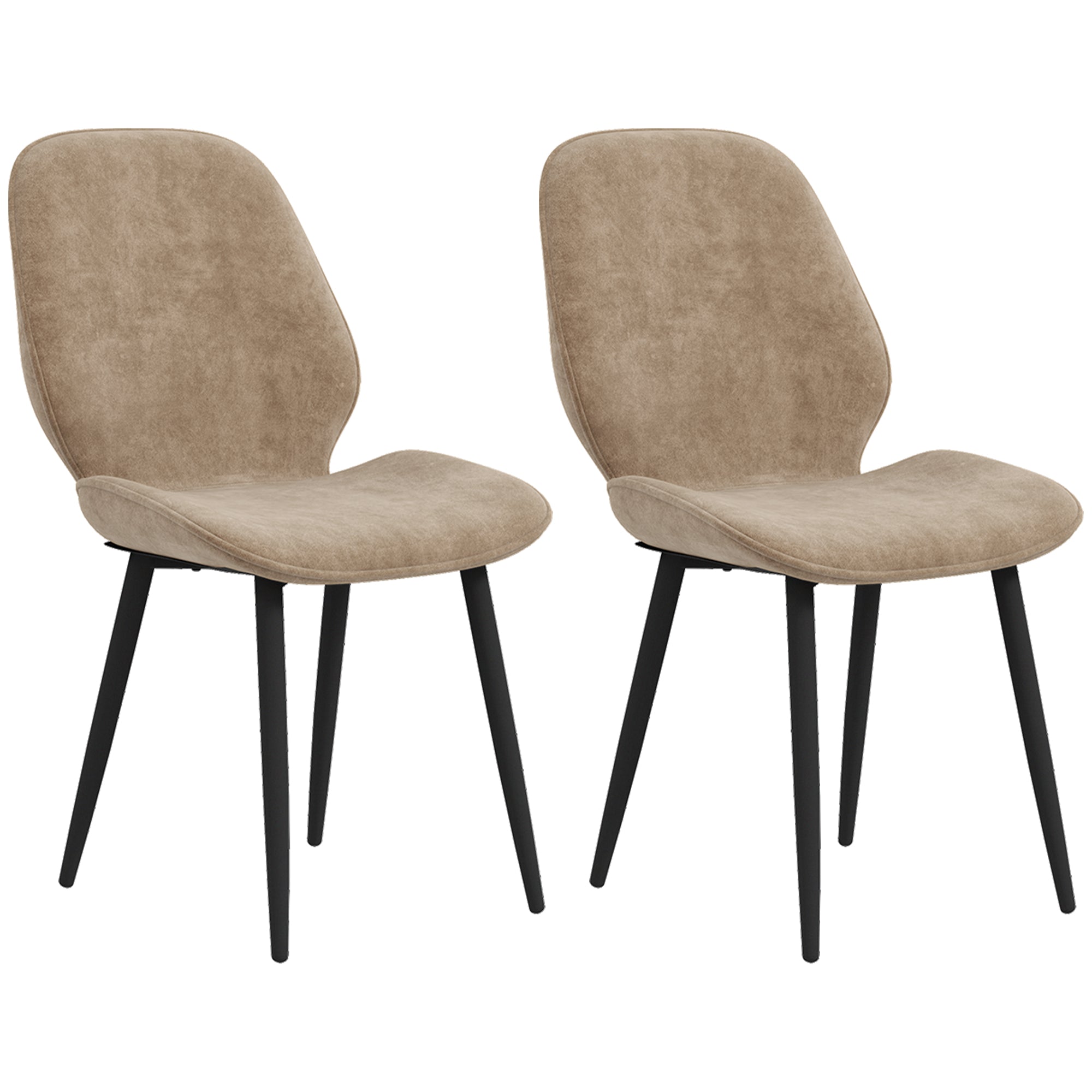 HOMCOM Dining Chairs Set of 2, Velvet Fabric Upholstered Kitchen Chairs with Solid Metal Legs for Dining Room, Living Room, Lounge, Light Brown