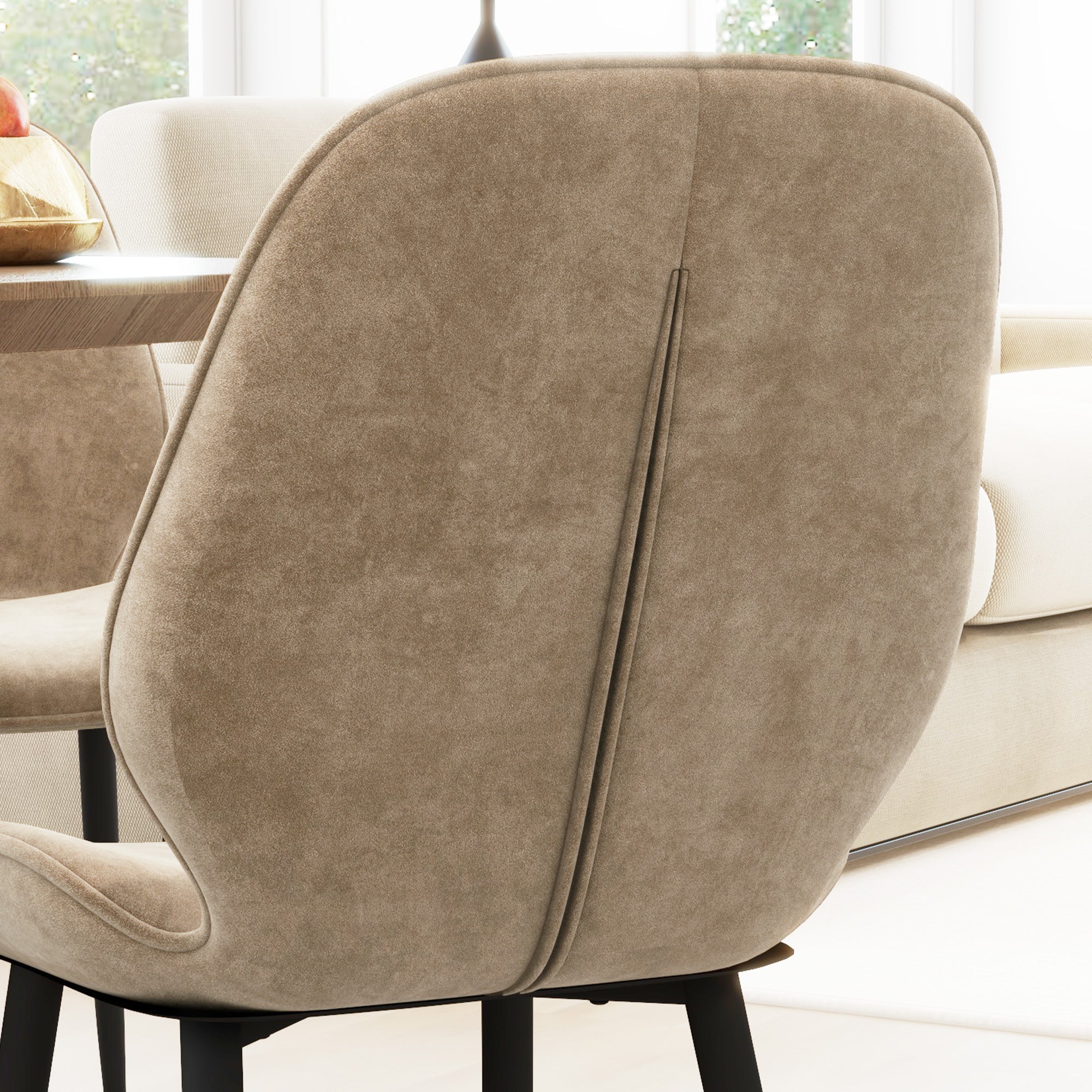 HOMCOM Dining Chairs Set of 2, Velvet Fabric Upholstered Kitchen Chairs with Solid Metal Legs for Dining Room, Living Room, Lounge, Light Brown