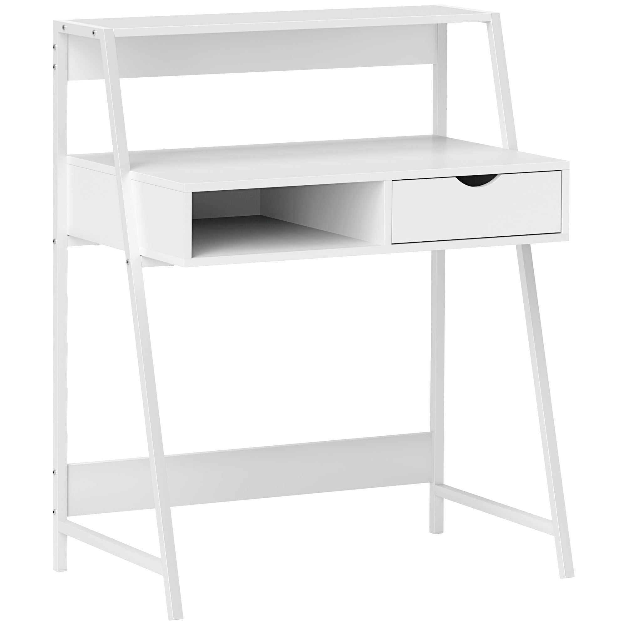 HOMCOM Home Office desk, Computer Desk for Small Spaces, Writing Table with Drawer and Storage Shelves, White