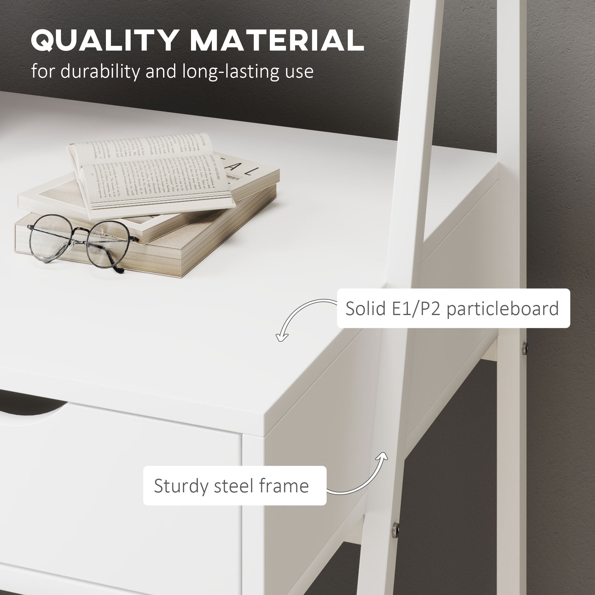 HOMCOM Home Office desk, Computer Desk for Small Spaces, Writing Table with Drawer and Storage Shelves, White