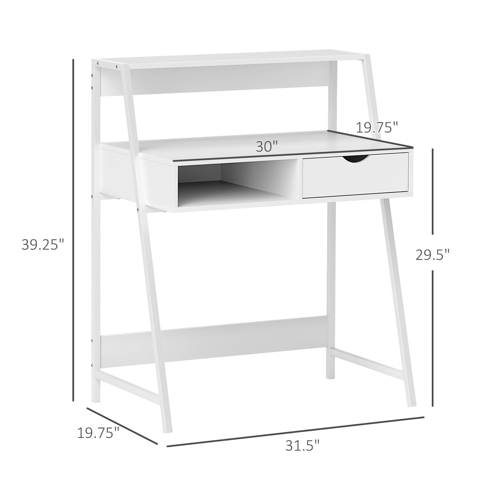 HOMCOM Home Office desk, Computer Desk for Small Spaces, Writing Table with Drawer and Storage Shelves, White