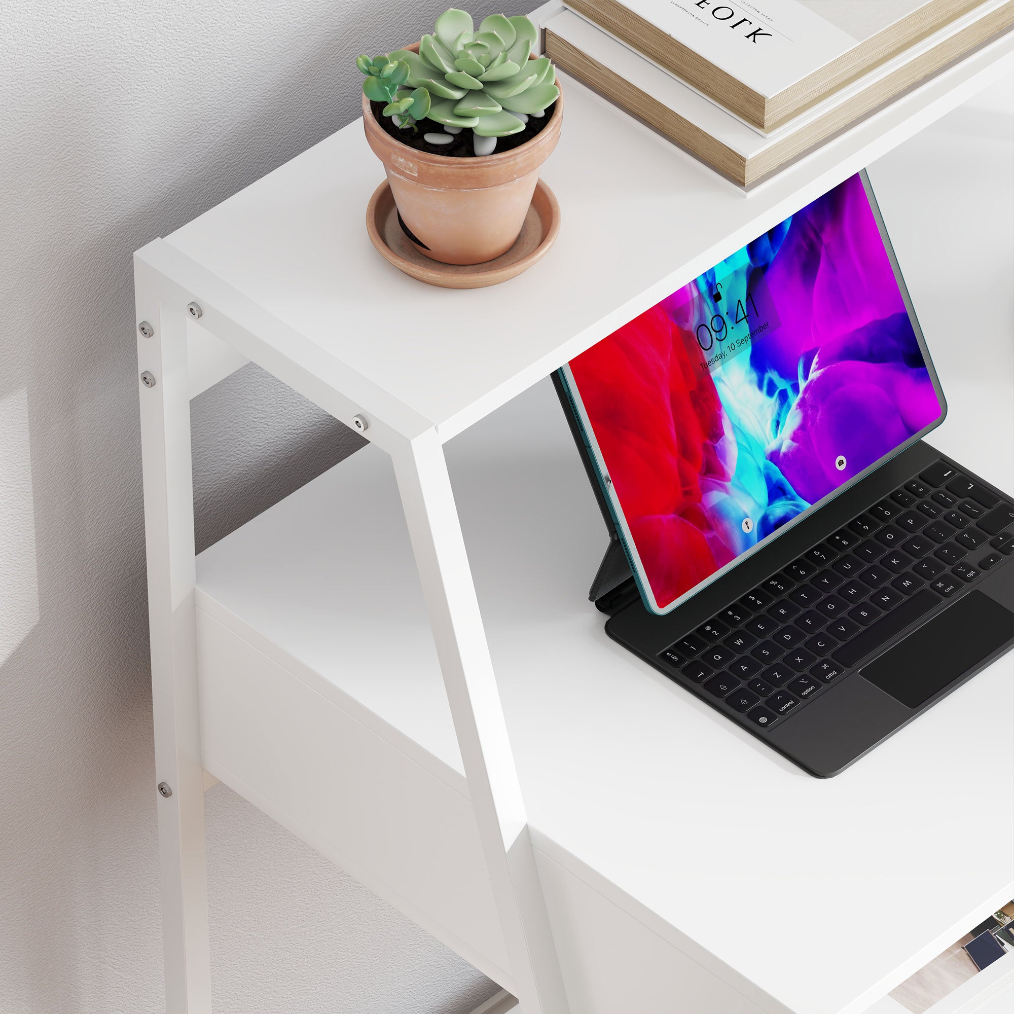 HOMCOM Home Office desk, Computer Desk for Small Spaces, Writing Table with Drawer and Storage Shelves, White