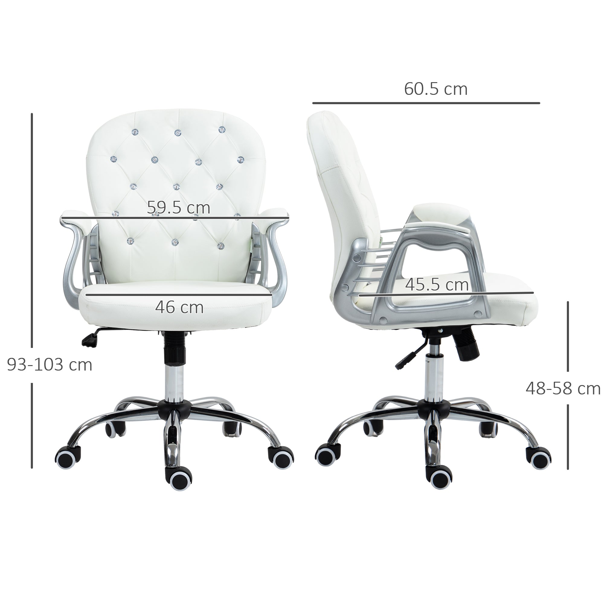Vinsetto Office Chair, Swivel Desk Chair, PU Vanity Chair with Adjustable Height and Rolling Wheels for Home Work Study, White