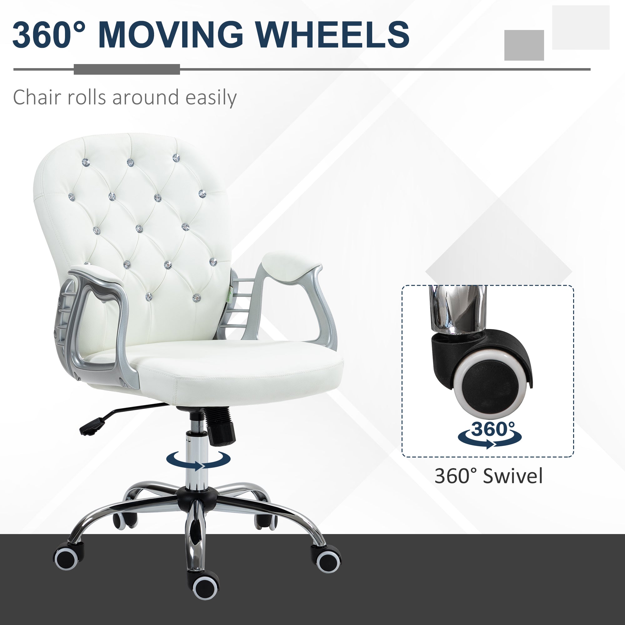 Vinsetto Office Chair, Swivel Desk Chair, PU Vanity Chair with Adjustable Height and Rolling Wheels for Home Work Study, White