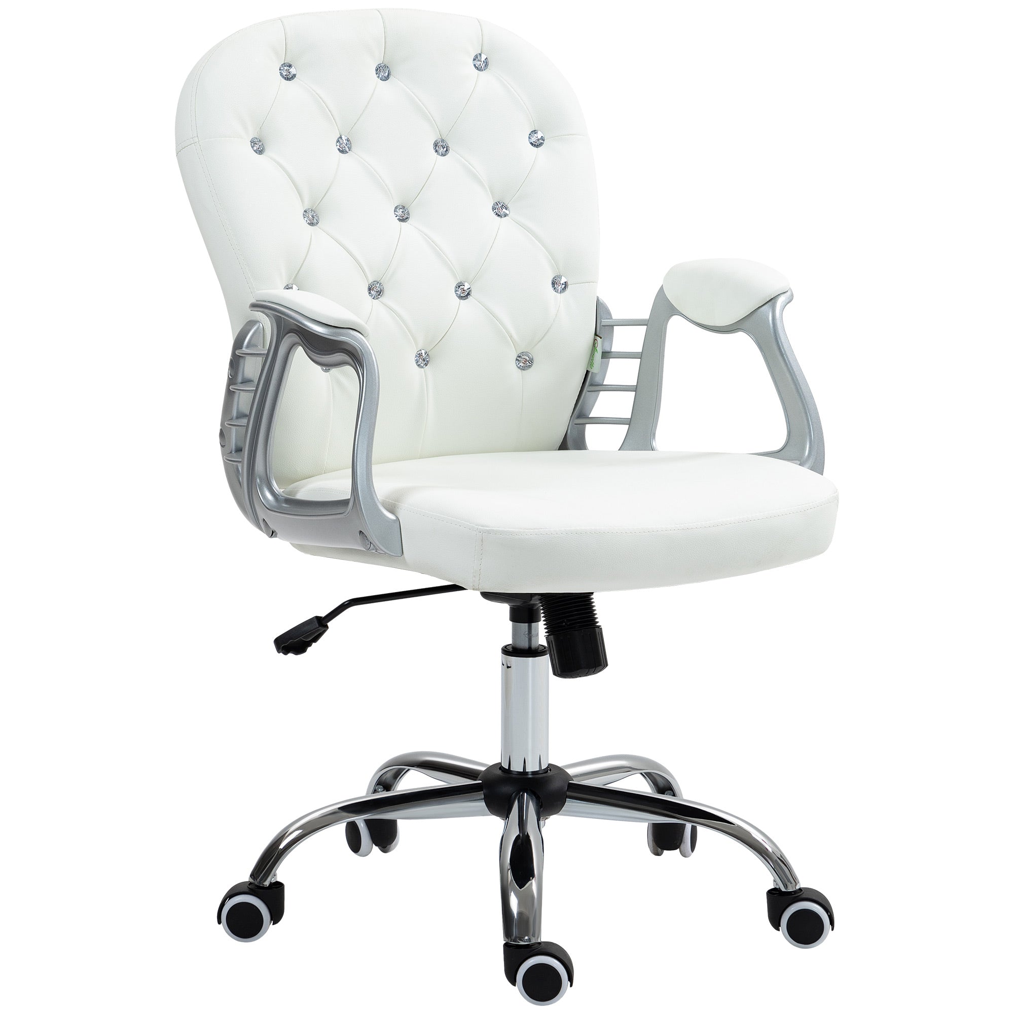 Vinsetto Office Chair, Swivel Desk Chair, PU Vanity Chair with Adjustable Height and Rolling Wheels for Home Work Study, White