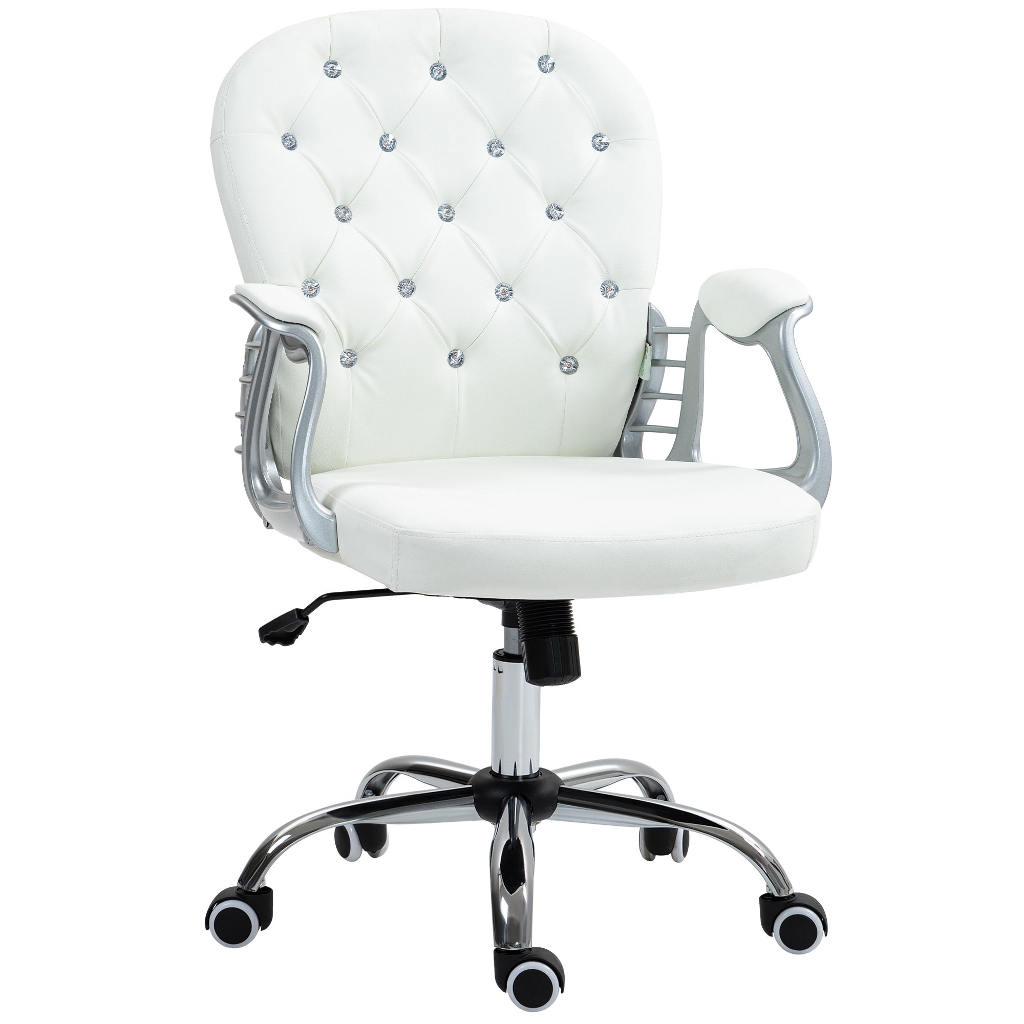 Vinsetto Office Chair, Swivel Desk Chair, PU Vanity Chair with Adjustable Height and Rolling Wheels for Home Work Study, White