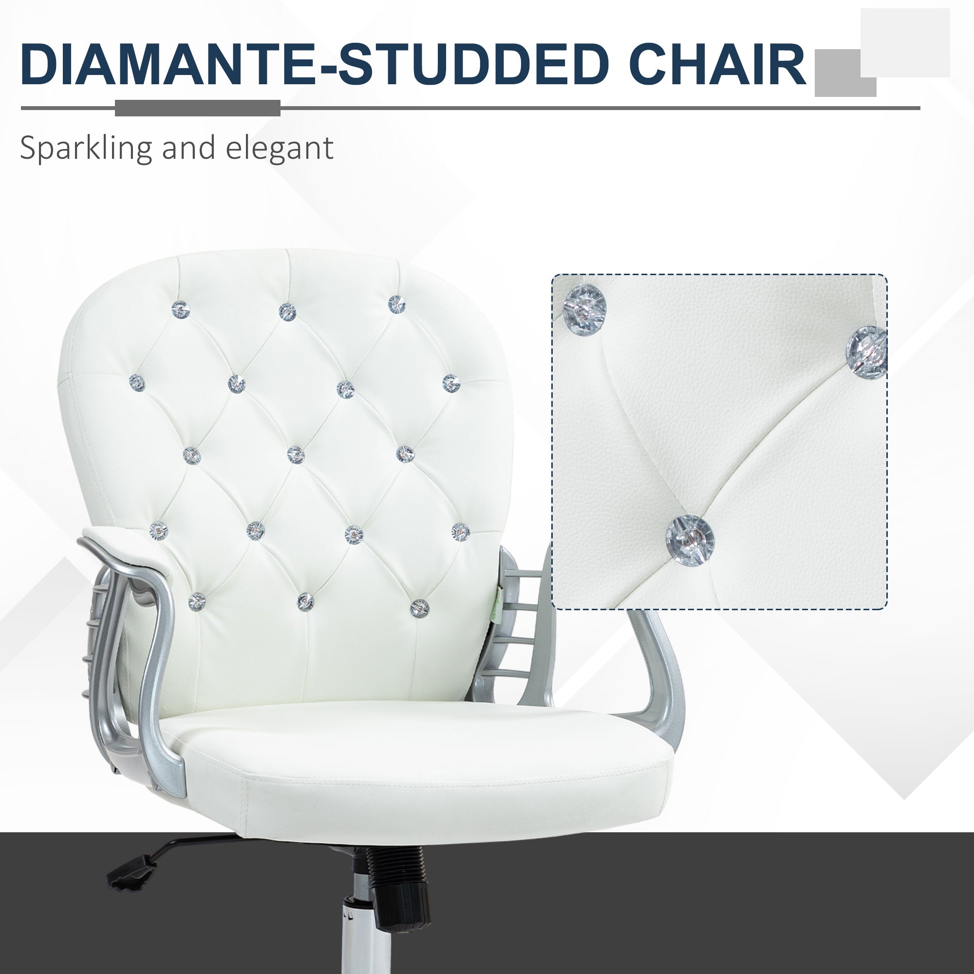 Vinsetto Office Chair, Swivel Desk Chair, PU Vanity Chair with Adjustable Height and Rolling Wheels for Home Work Study, White