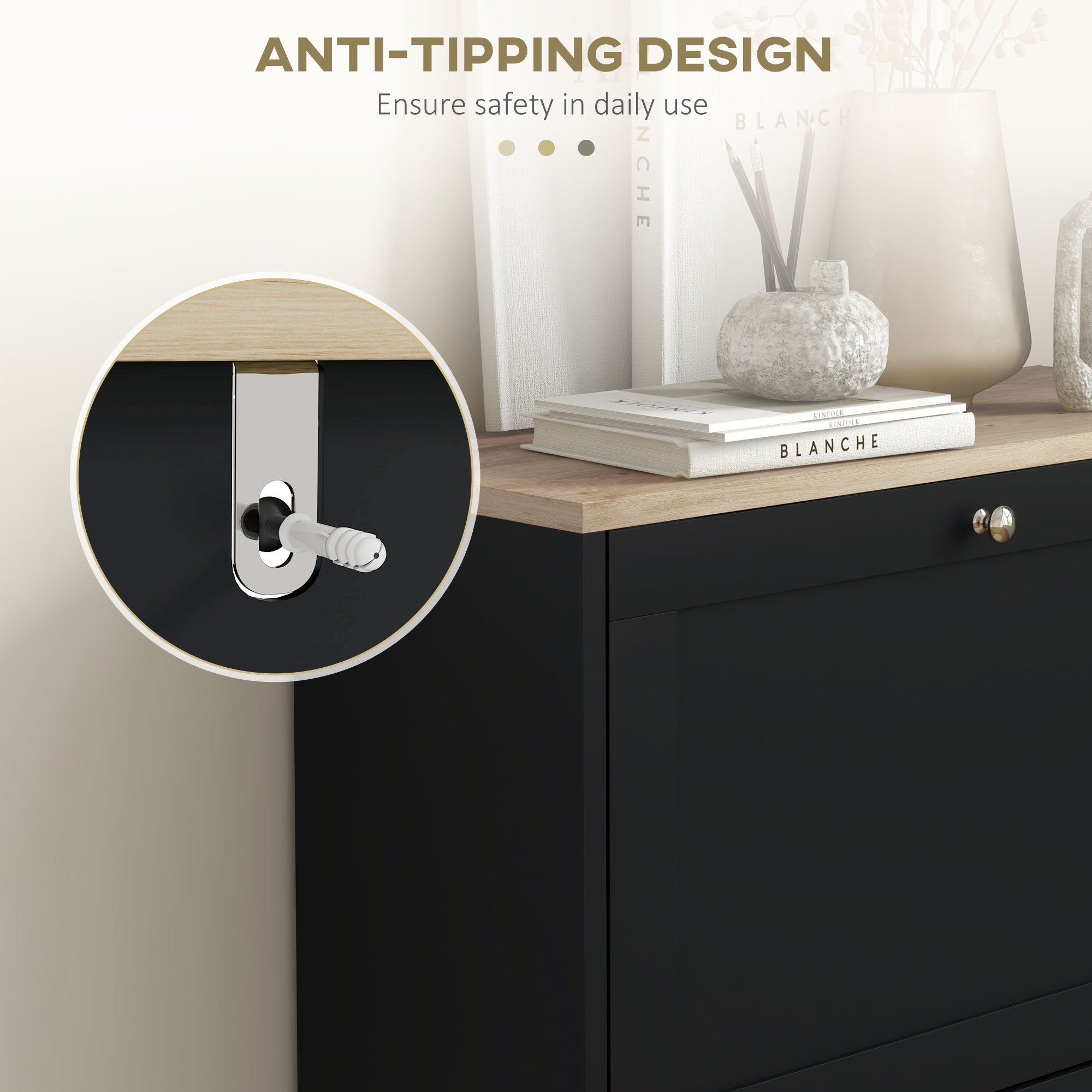 Slim Shoe Storage Cabinet with 2 Flip Drawers for 12 Pairs Black - HOMCOM