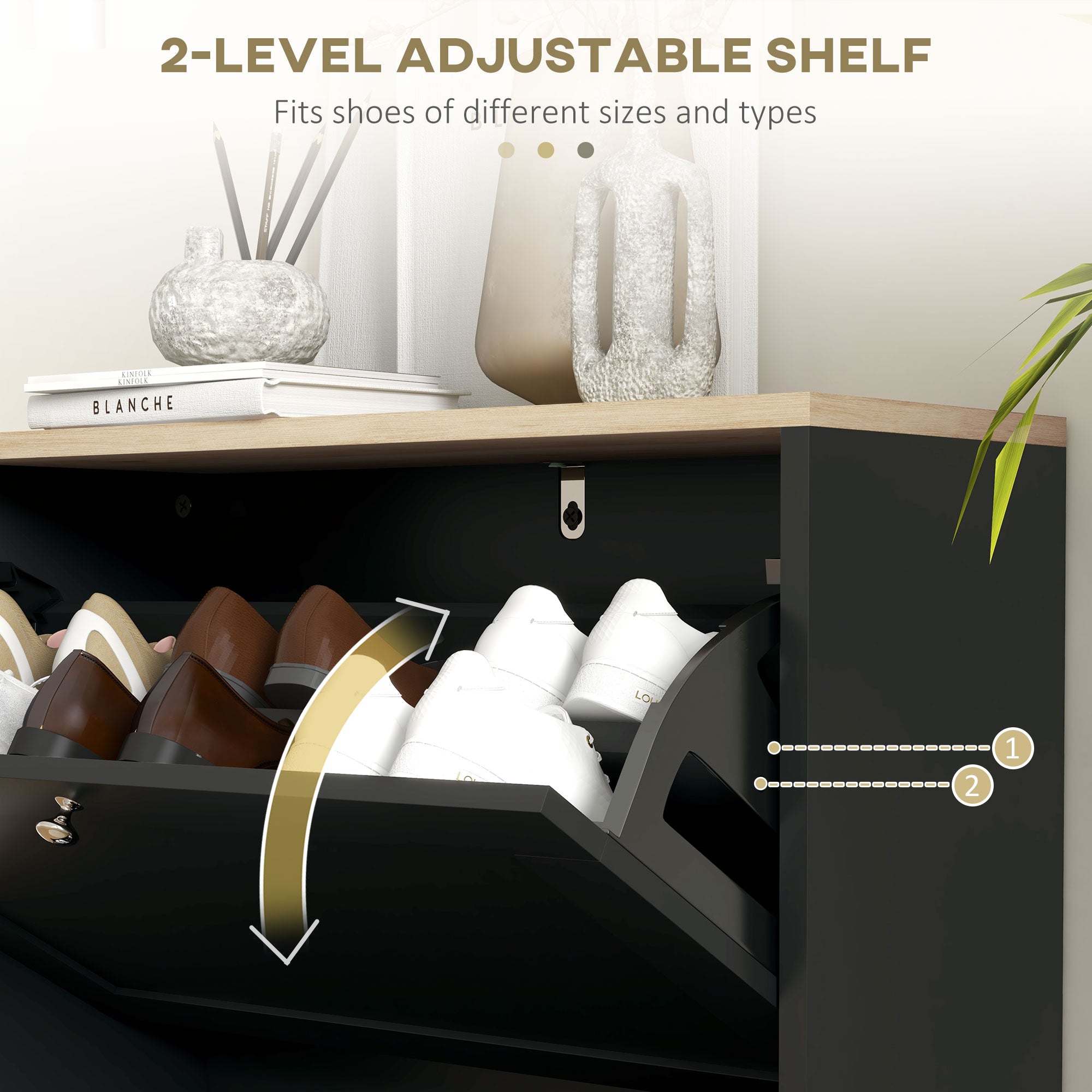 Slim Shoe Storage Cabinet with 2 Flip Drawers for 12 Pairs Black - HOMCOM