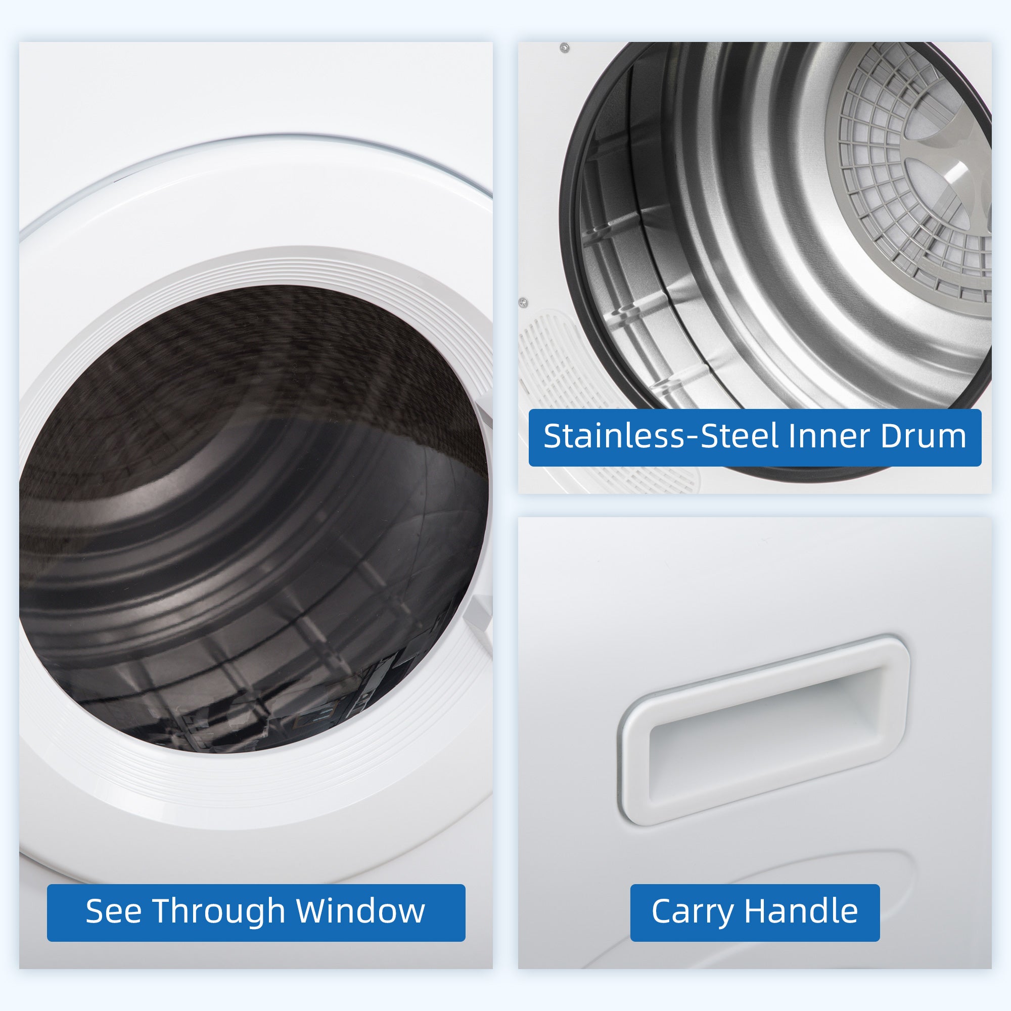 3.2 cu.ft Stainless Steel Laundry Dryer, 1300W Portable Front Load Electric Dryer, White - HOMCOM