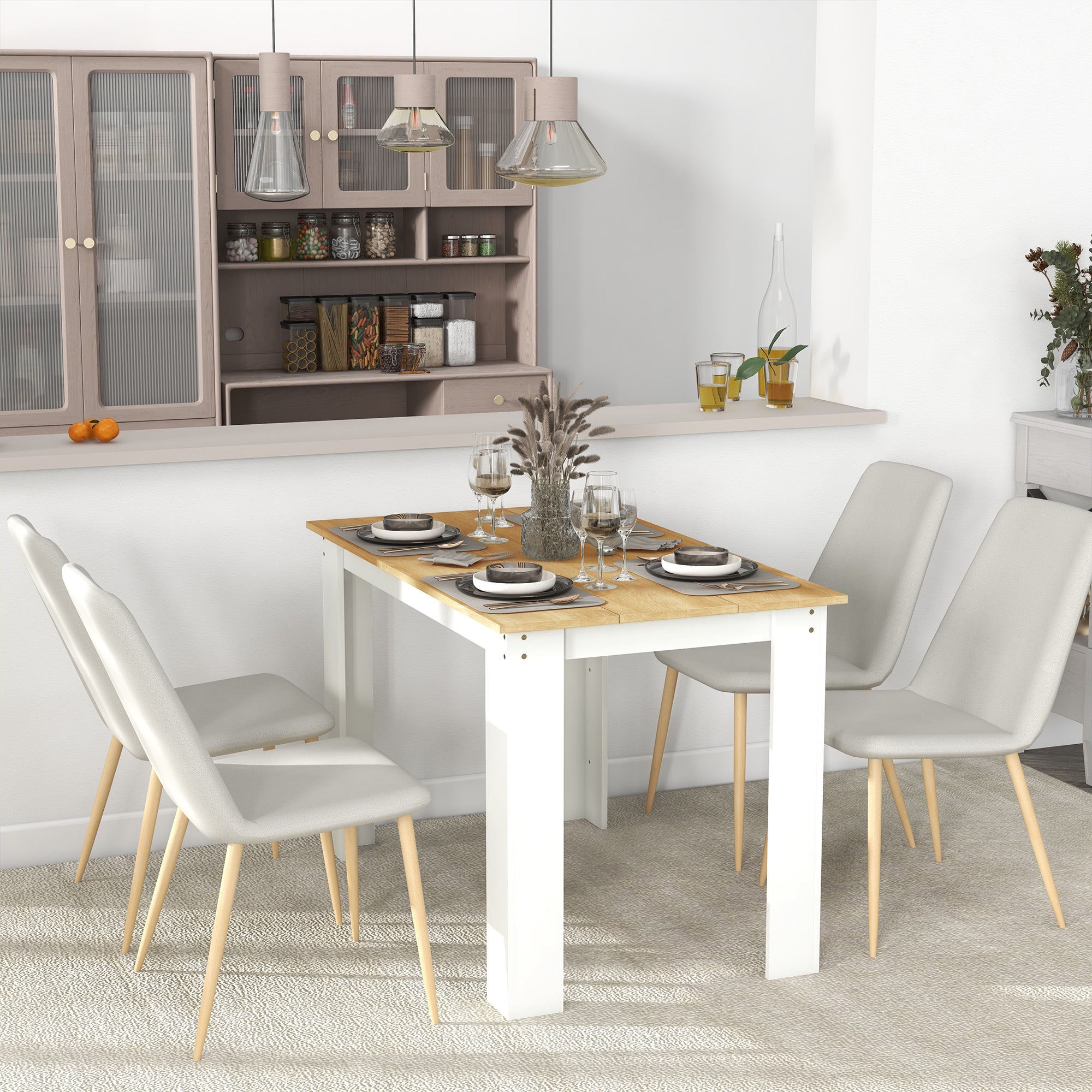 Dining Table for 4 to 6, 120W x 69D x 75H cm, Modern Kitchen Table with Wood Effect Tabletop for Dining Room, Kitchen, Living Room, Oak and White