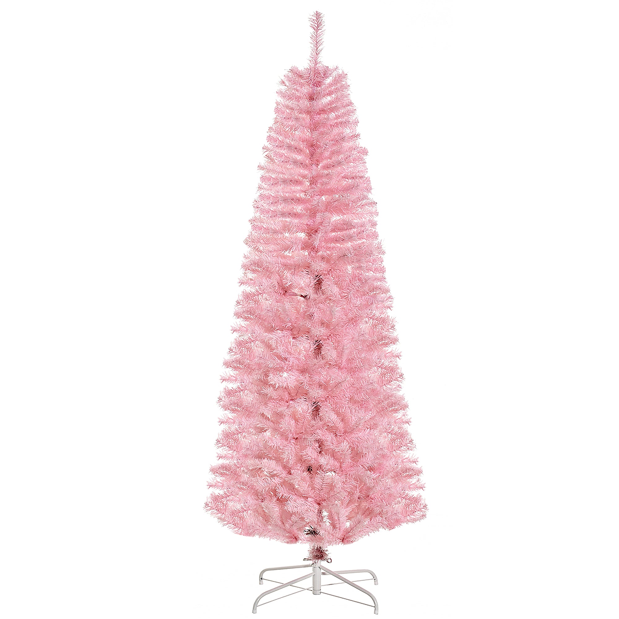 HOMCOM 6FT Artificial Christmas Tree Holiday Xmas Holiday Pencil Tree Decoration with Automatic Open for Home Party, Pink