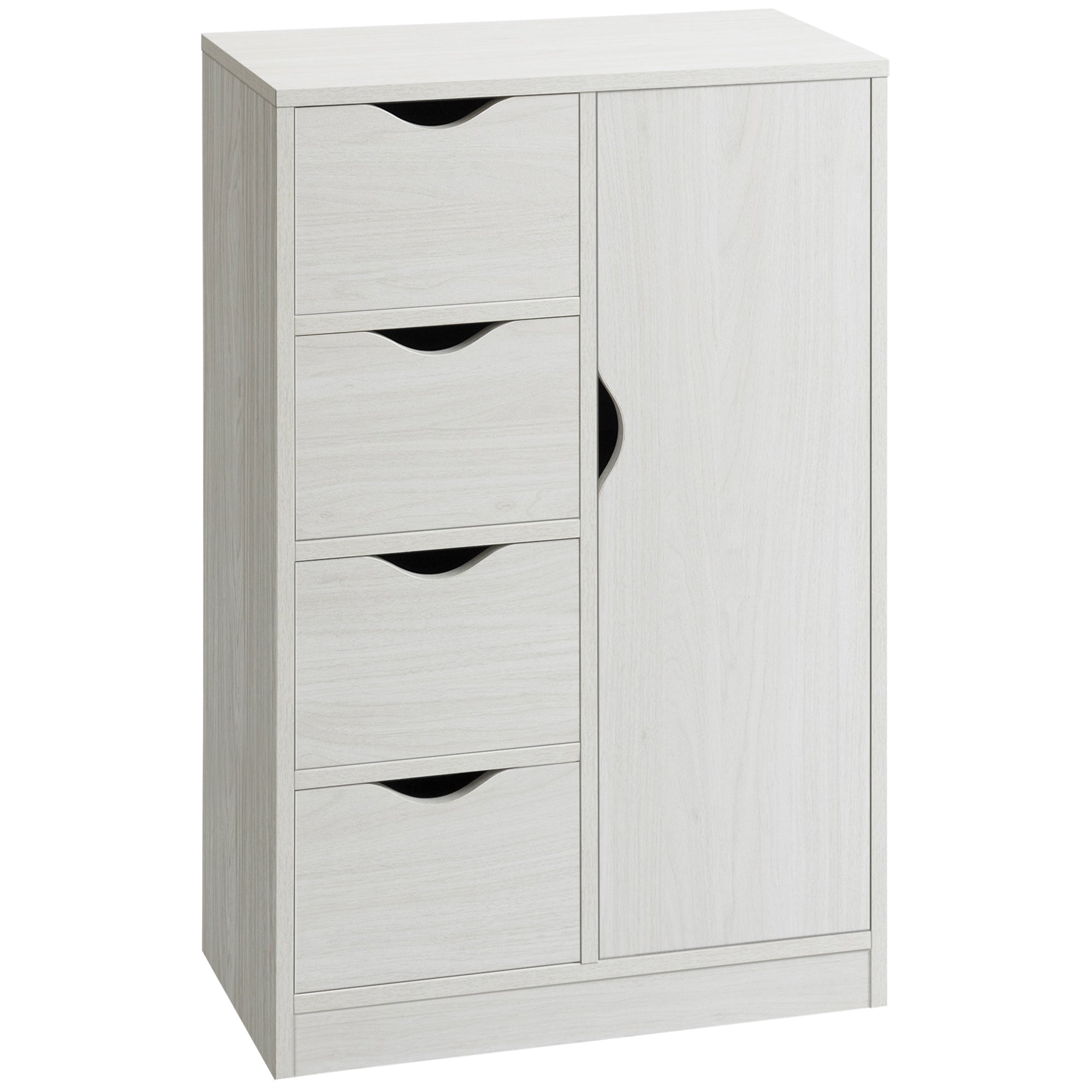 Freestanding Storage Cabinet, Floor Cabinet w/ 4 Drawers & Door, White Wood Grain