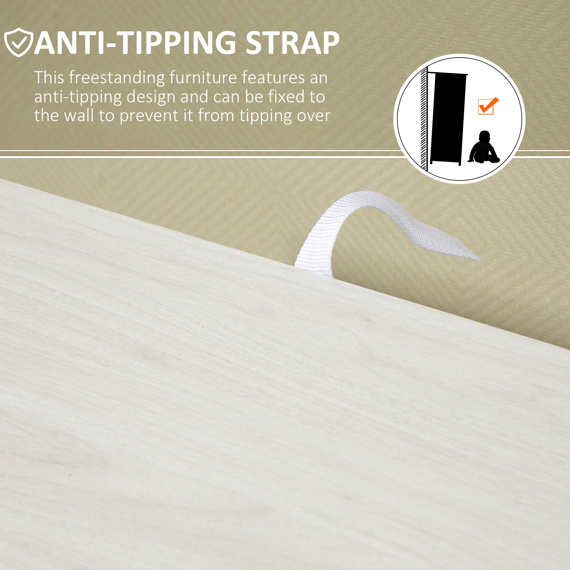 Freestanding Storage Cabinet, Floor Cabinet w/ 4 Drawers & Door, White Wood Grain