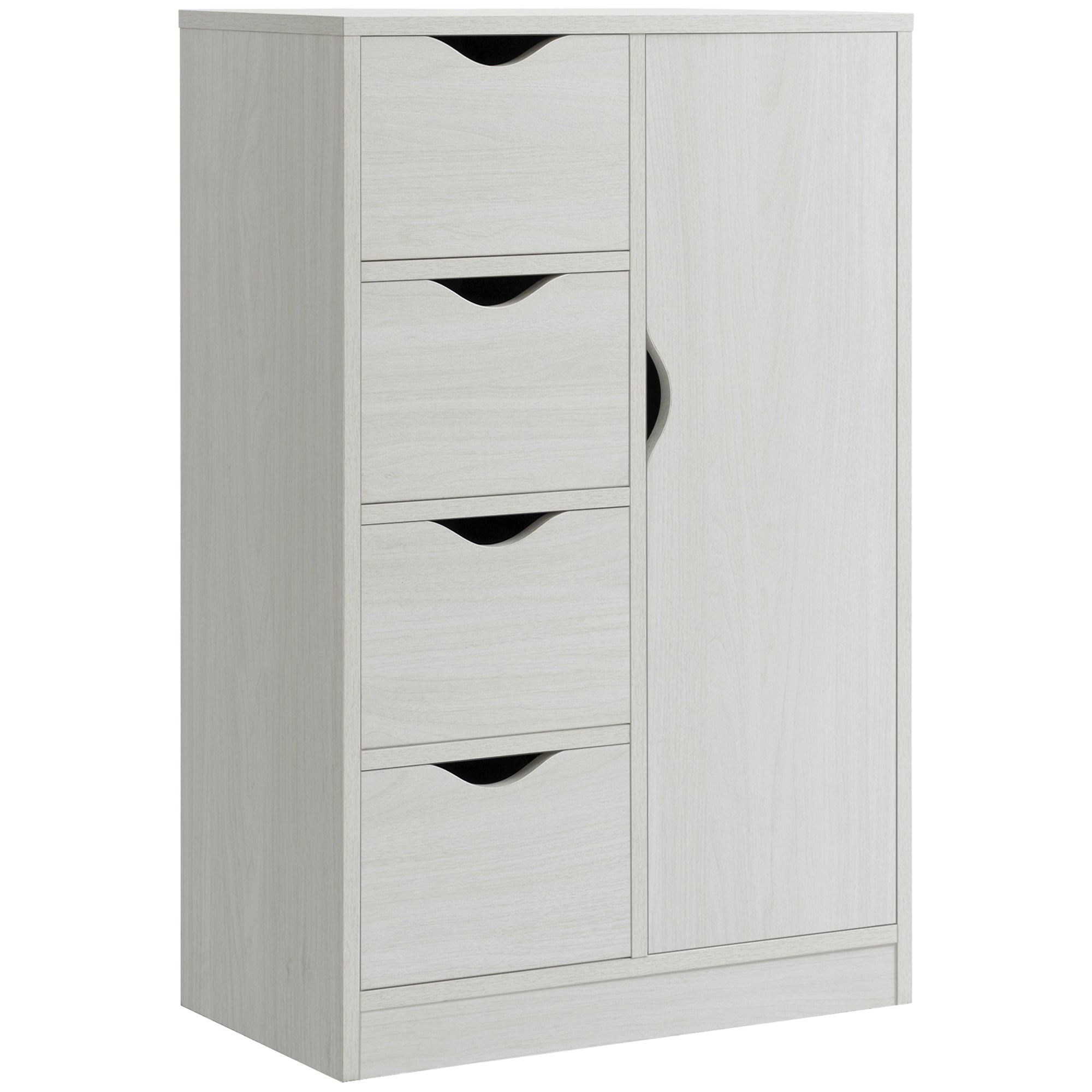 Freestanding Storage Cabinet, Floor Cabinet w/ 4 Drawers & Door, White Wood Grain