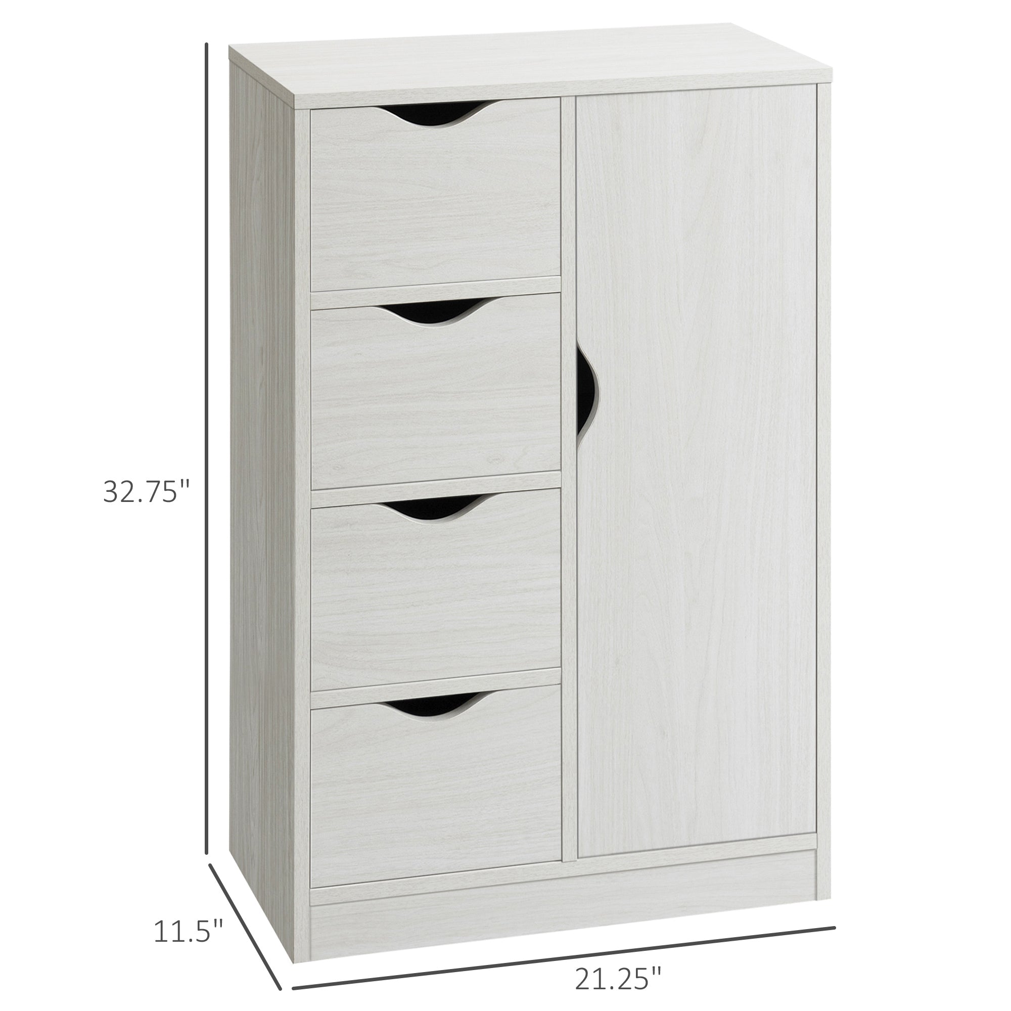 Freestanding Storage Cabinet, Floor Cabinet w/ 4 Drawers & Door, White Wood Grain