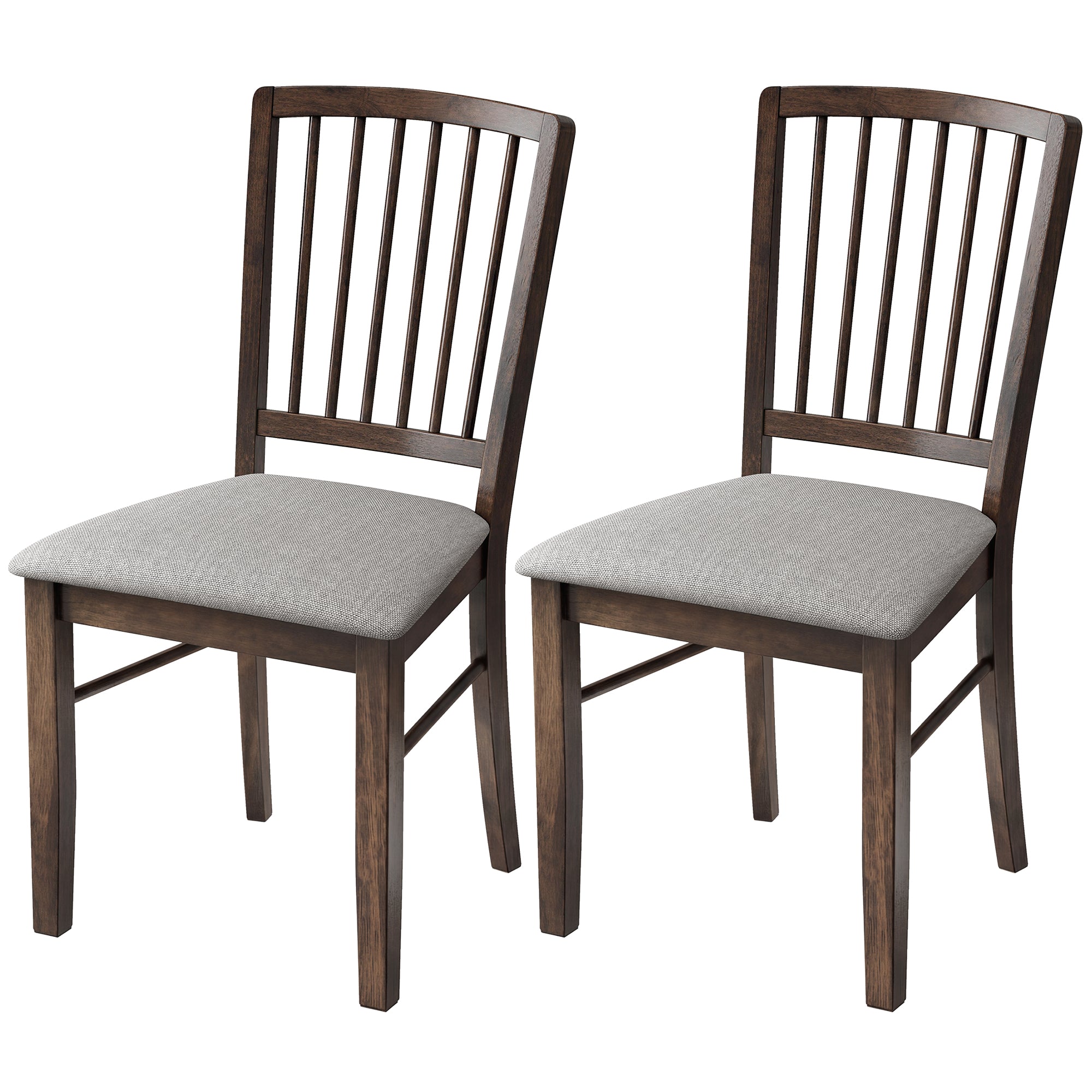 Farmhouse Dining Chairs Set of 2, Upholstered Linen Fabric Kitchen Chairs with Solid Rubberwood Legs for Kitchen, Dining Room, Burn Brown