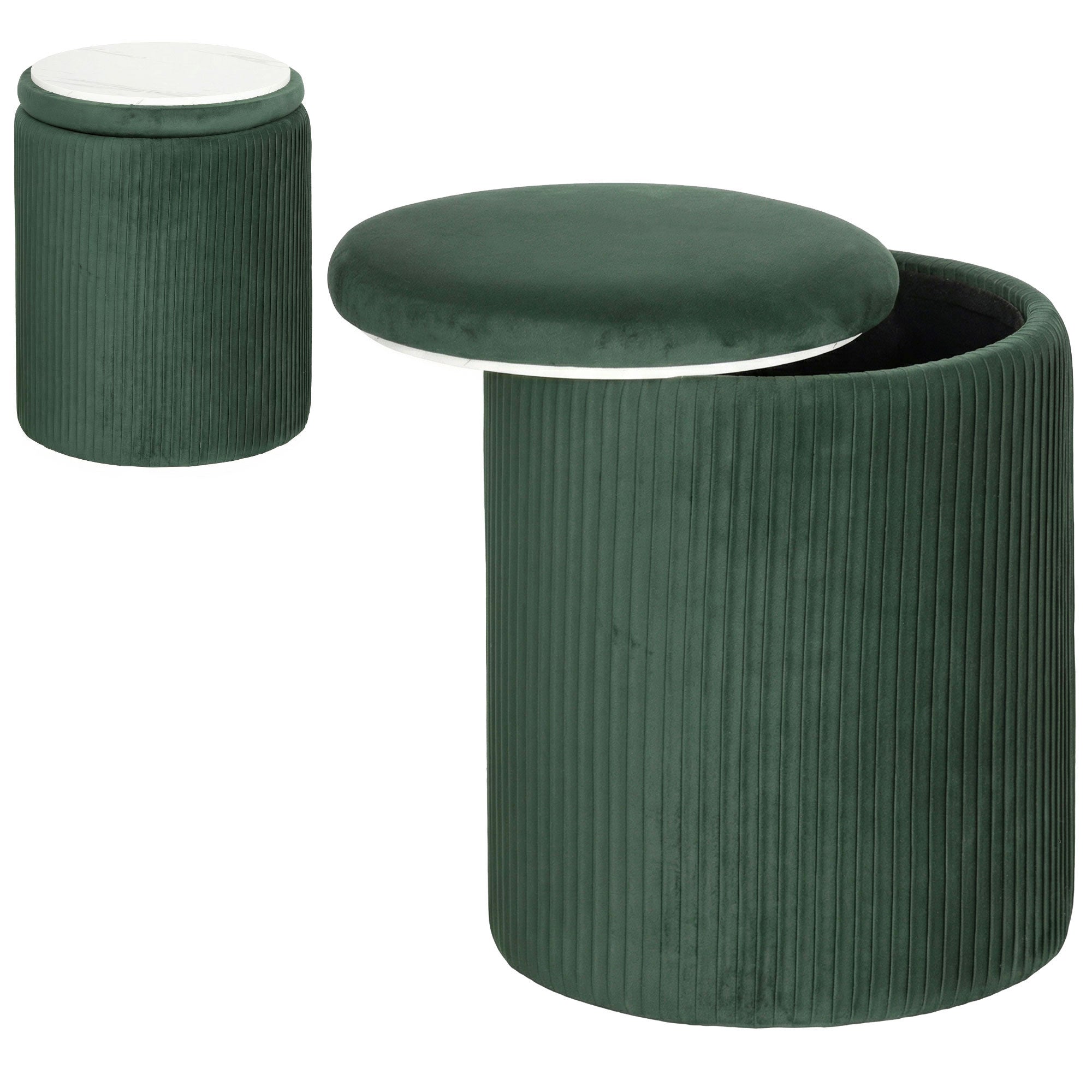 Round Storage Ottoman, Velvet-feel Fabric Upholstered Foot Stool with Removable Top, Padded Seat and Hidden Space for Living Room, Bedroom, Dark Green