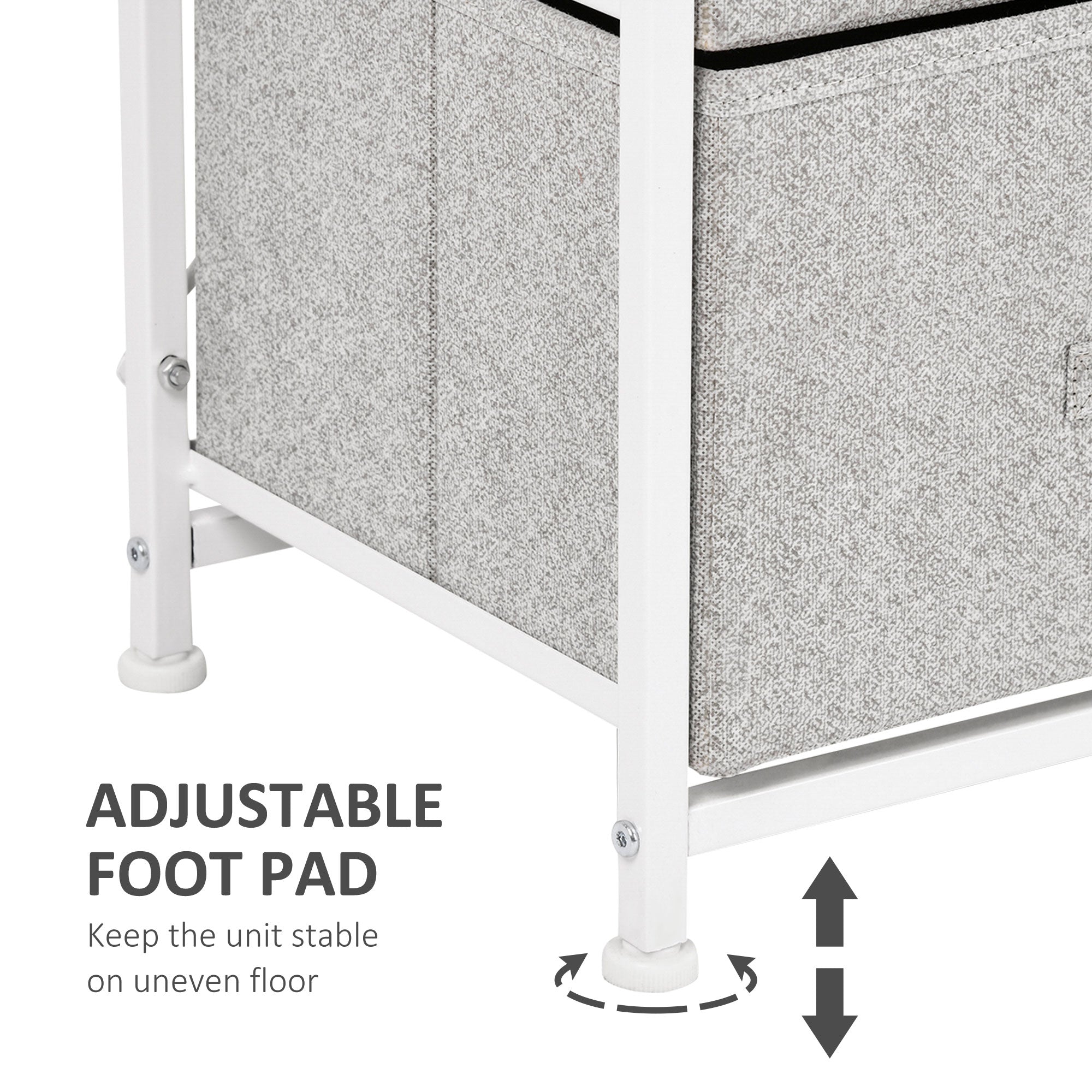 Linen Drawer Cabinet Organizer Storage Dresser Tower with 4 Removable Drawer Metal Frame Adjustable Feet for Living Room, Kitchen, Bathroom, White