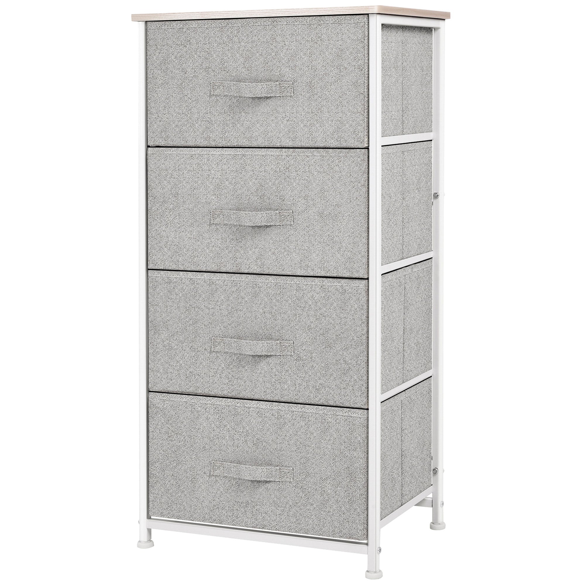 Linen Drawer Cabinet Organizer Storage Dresser Tower with 4 Removable Drawer Metal Frame Adjustable Feet for Living Room, Kitchen, Bathroom, White