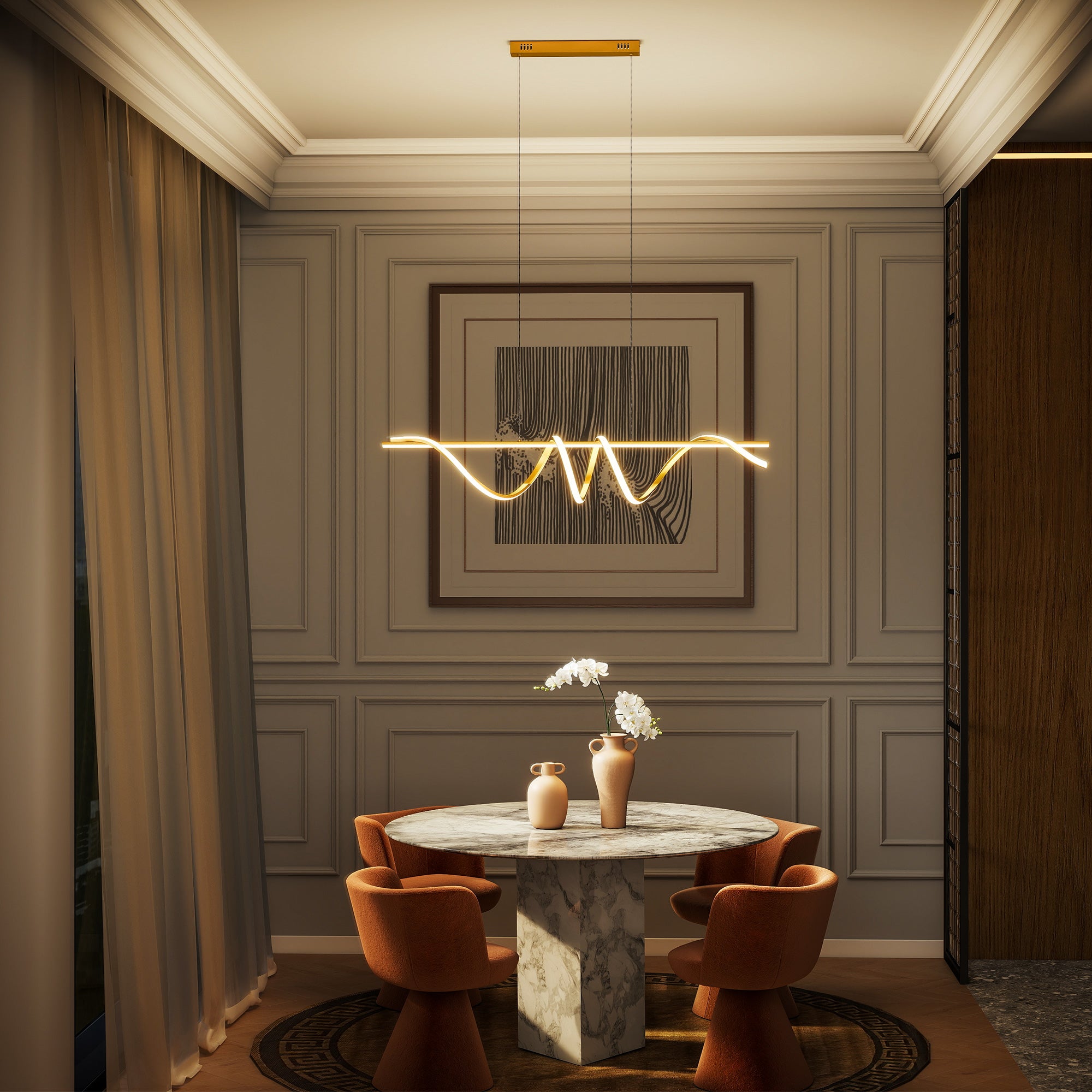 LED Pendant Light, Modern Ceiling Light with 3000K/4000K/6000K Temperatures, Adjustable Height Hanging Fixture with Wall Switch for Kitchen Island, Dining Room, Gold Tone